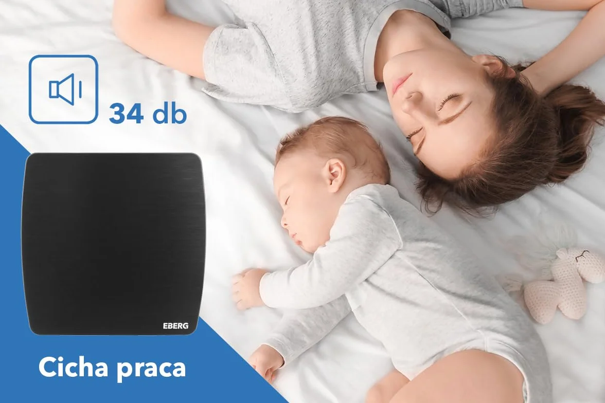 EBERG AXI Wentylator łazienkowy czarny cichy wyciągowy z łożyskiem kulkowym montaż ścienny sufitowy timer higrostat