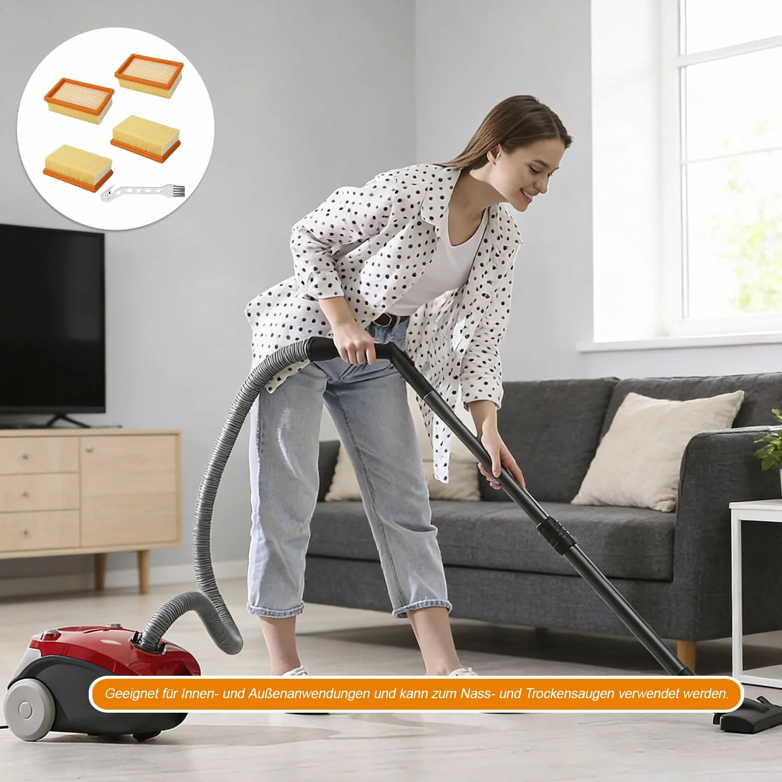 Filtry do odkurzacza kompatybilne z WD4/WD5/WD6/MV4/MV5/MV6, 4 sztuki z małą szczotką