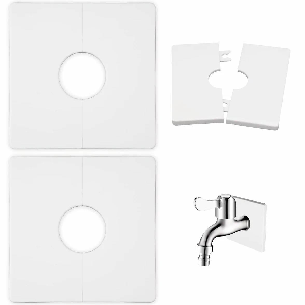 Kwadratowa płyta rozetowa z tworzywa sztucznego ABS, 8,5 x 8,5 x 0,7 cm, samoprzylepna, kwadratowa, średnica wewnętrzna 21 mm, osłony ścienne do przewodów elektrycznych, armatury, kranów, 2 szt