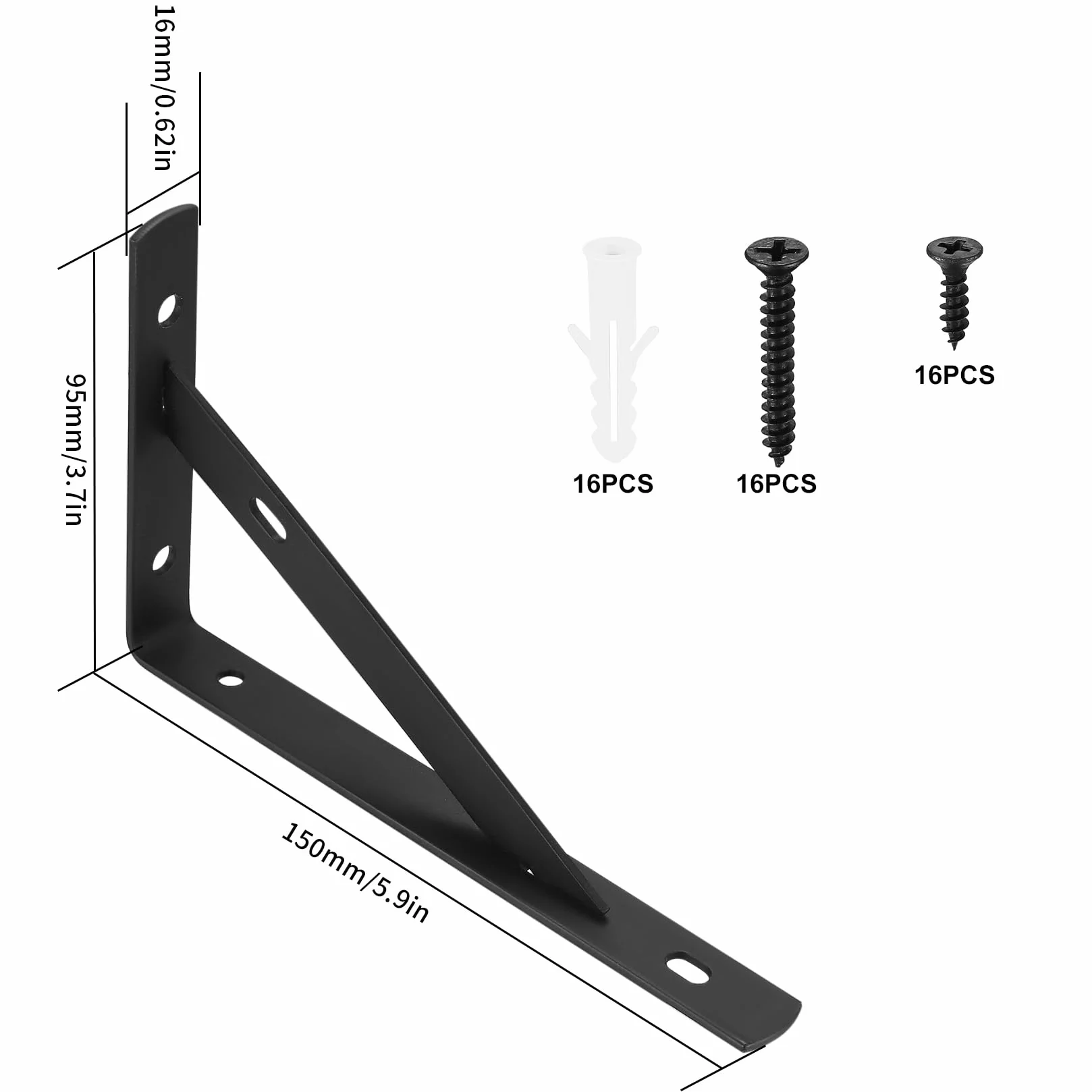 Wsporniki Półkowe 150x95mm Kątowniki 90 Stopni Ciężkiego Obciążenia Czarny