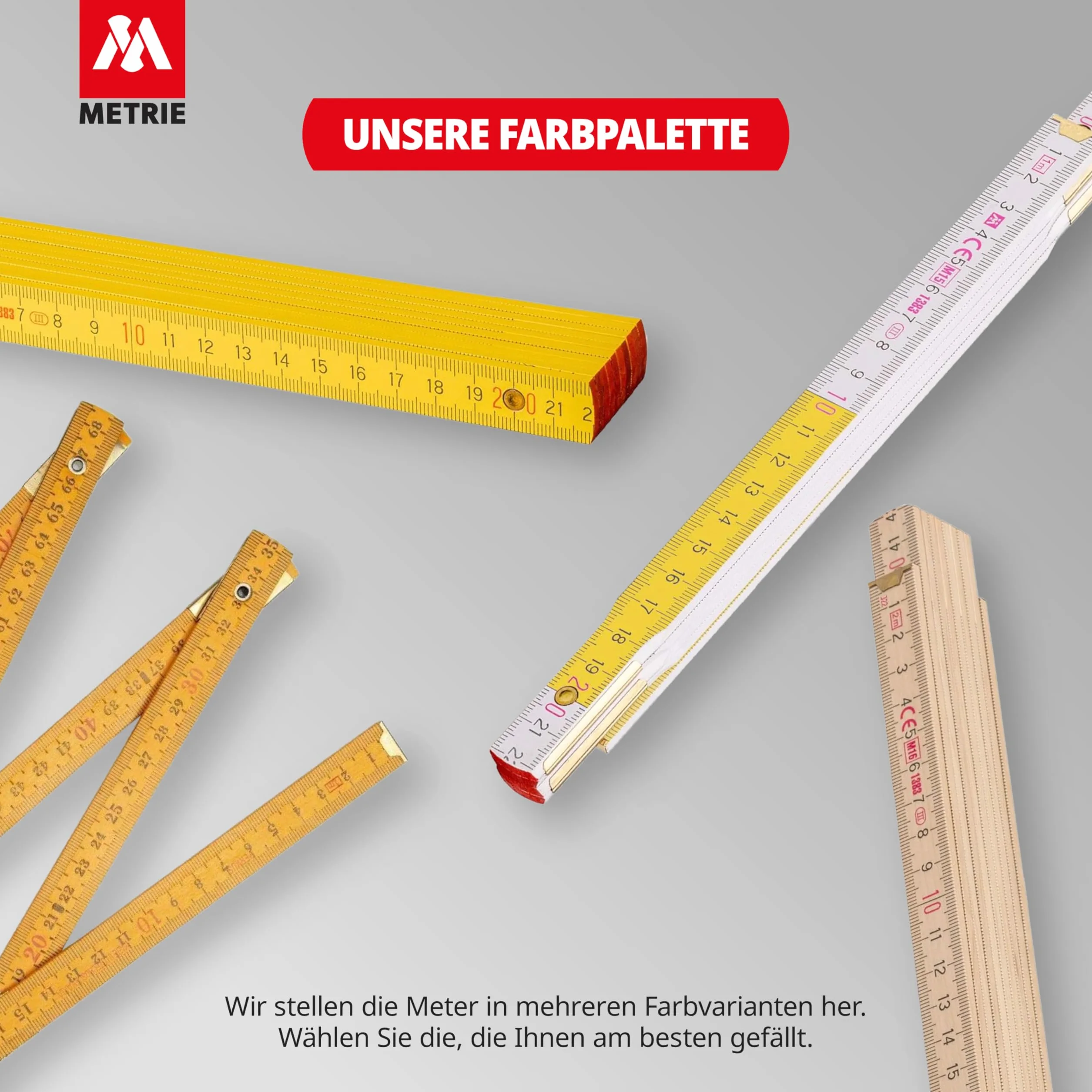 Metrie BLOCK72 Holz Zollstock 2m Gliedermaßstab mit Duplex-Teilung Weiß