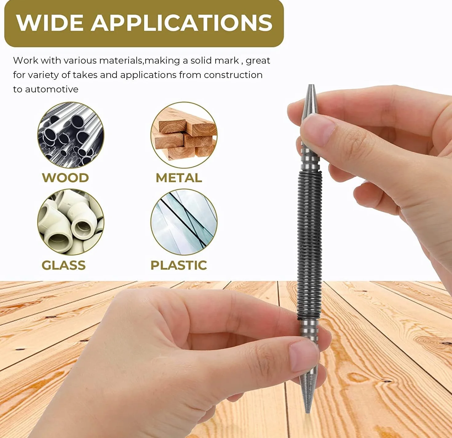 Fyearfly Dual Head Center Punch Spring Design stal węglowa kompaktowy bezmłotkowy narzędzie do drewna metalu szkła