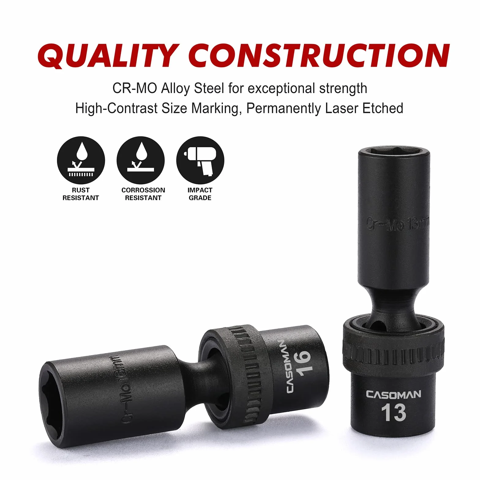 CASOMAN 3/8" Drive Deep Standard zestaw nasadek udarowych 6-punktowy CR-MO metryczny 10-19 mm