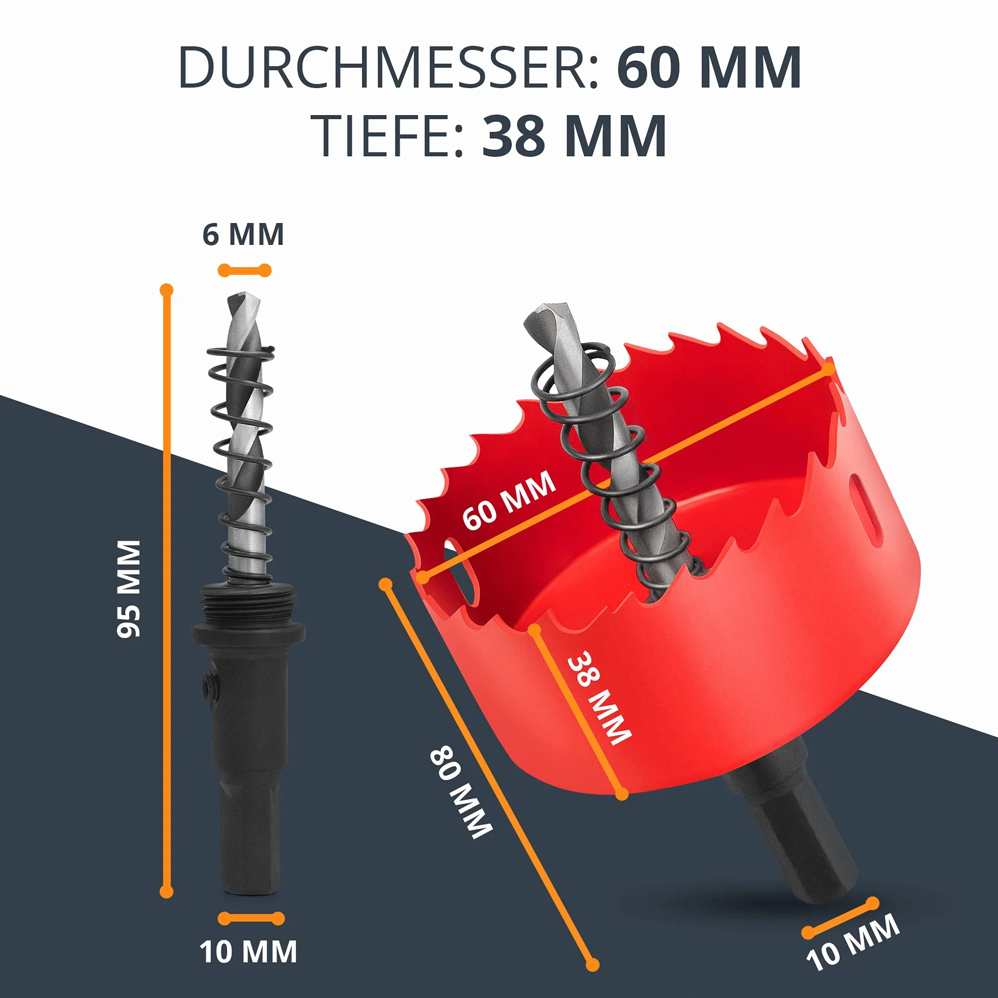 BAURIX Otwornica bimetalowa 60mm - Wiertło uniwersalne do metalu, drewna, plastiku