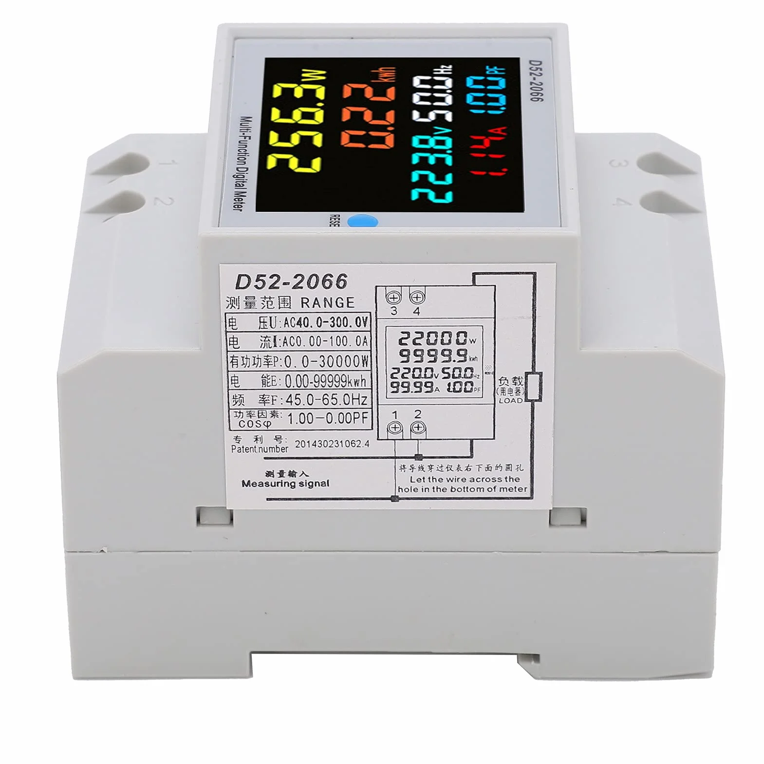D52 2066 Watowy Licznik Godzin Kolorowy Ekran LCD Wbudowany Transformator Monitorowanie Elektryczne Jednofazowy Licznik Energii AC40.0 do 300.0V