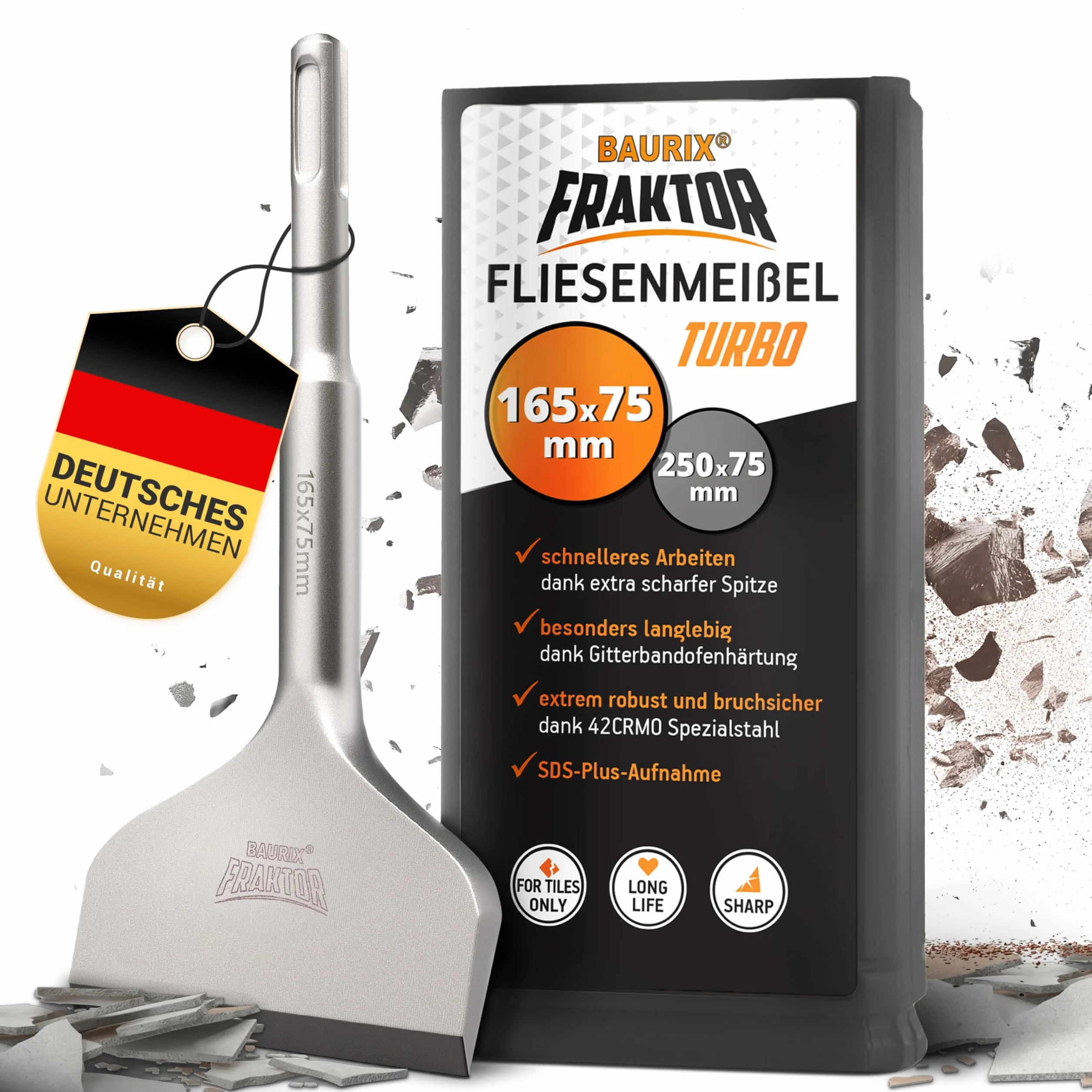 BAURIX Dłuto SDS Plus 165 x 75 mm Stal 42CrMo FRAKTOR