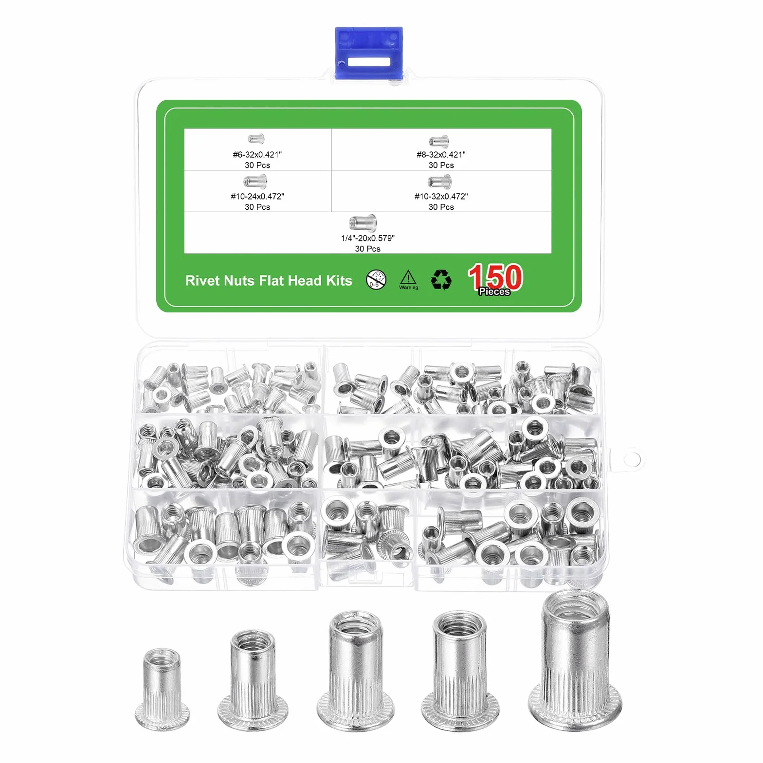 QUARKZMAN Nitonakrętki Aluminiowe Rowkowane #6-32 #8-32 #10-24 #10-32 1/4"-20 150 szt.