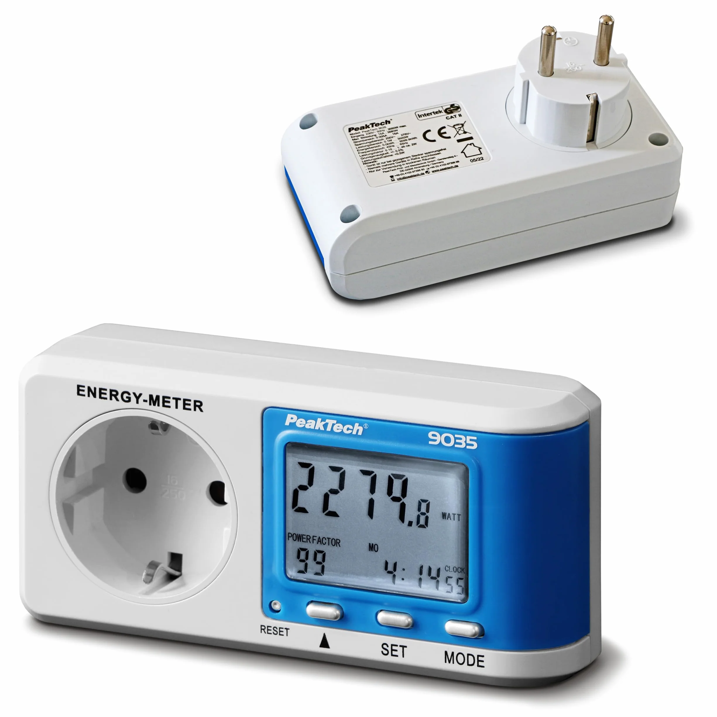 PeakTech P 9035 - Miernik kosztów energii ~ 0.005 A ... 16 000 A ~ 3680W ~ rozdzielczość 0.1W