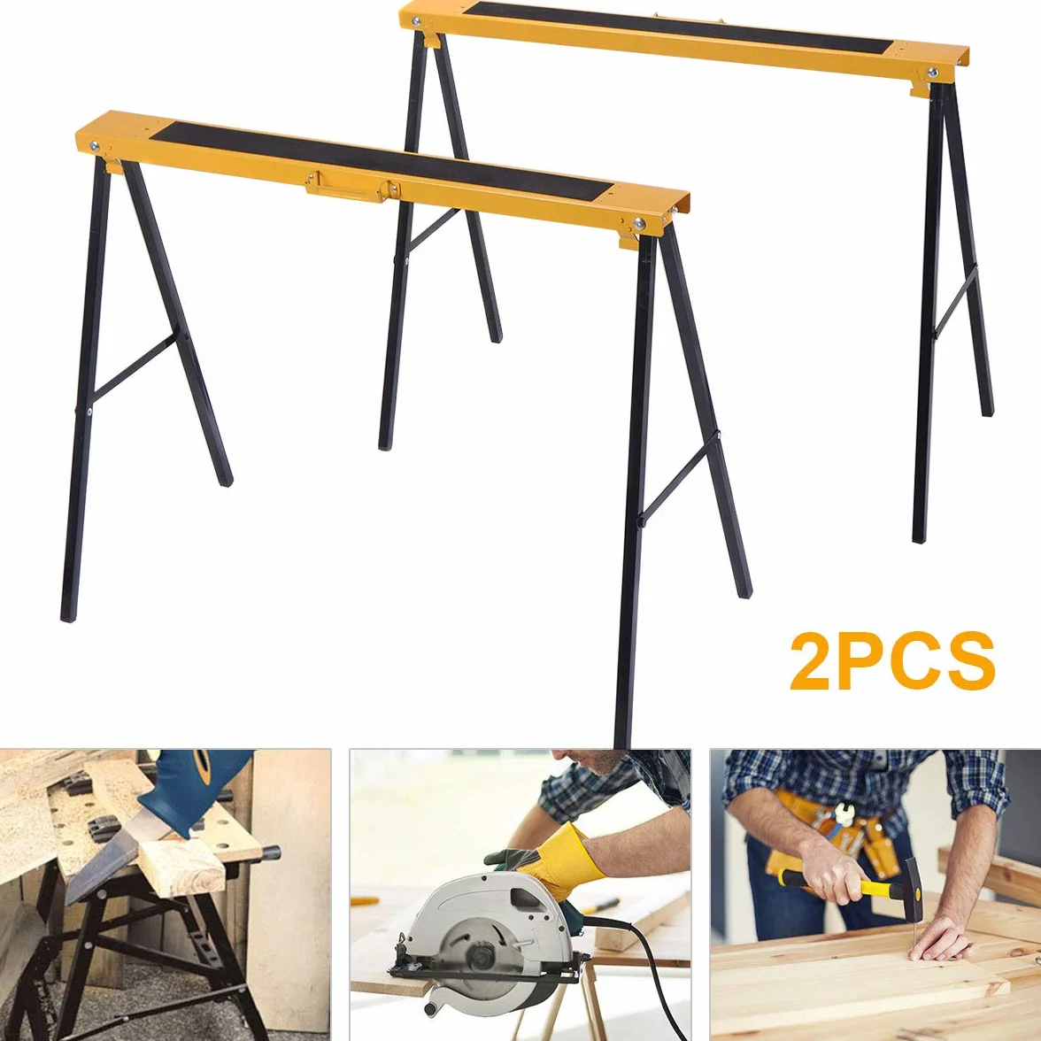 COSTWAY Kozioł do rusztowania metalowy 275 kg, konik do piły, stal, żółty