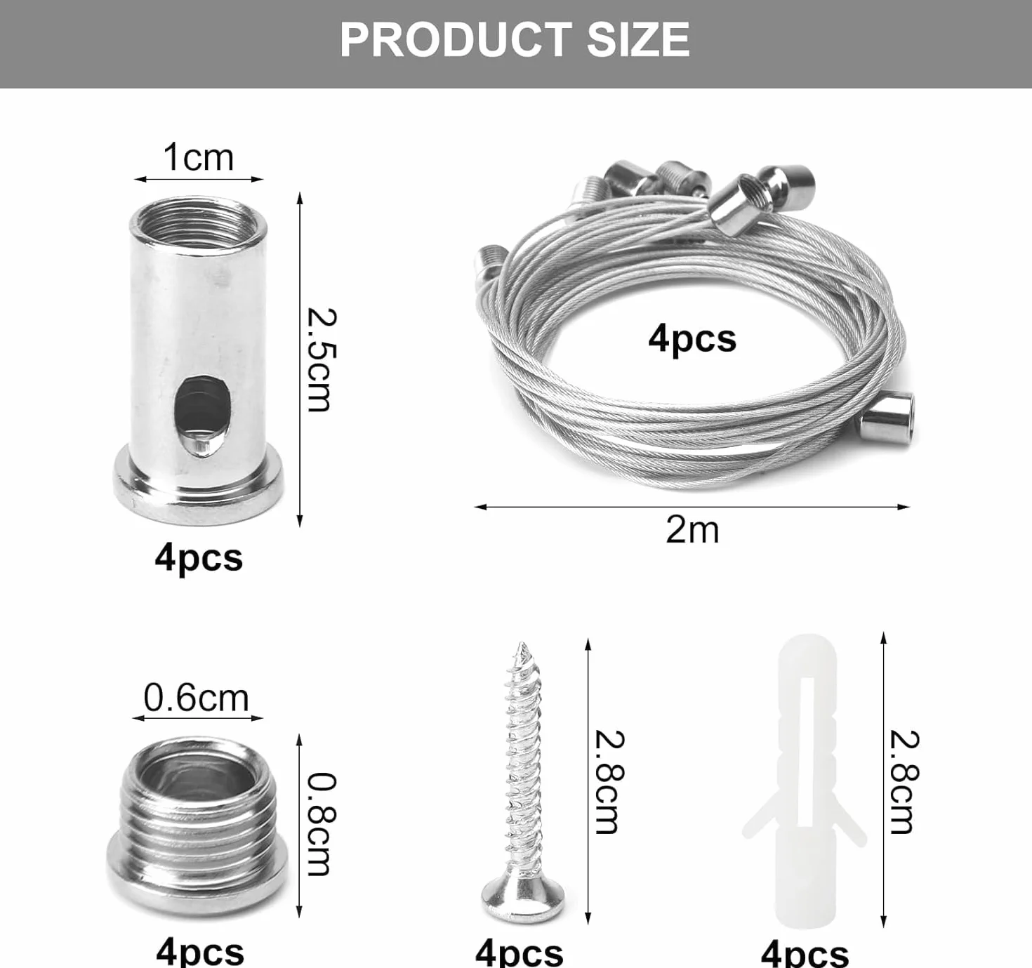 Zestaw 4 zawieszek linowych 1,5 mm x 2 m regulowane zawieszenie linka druciana napinacz lamp