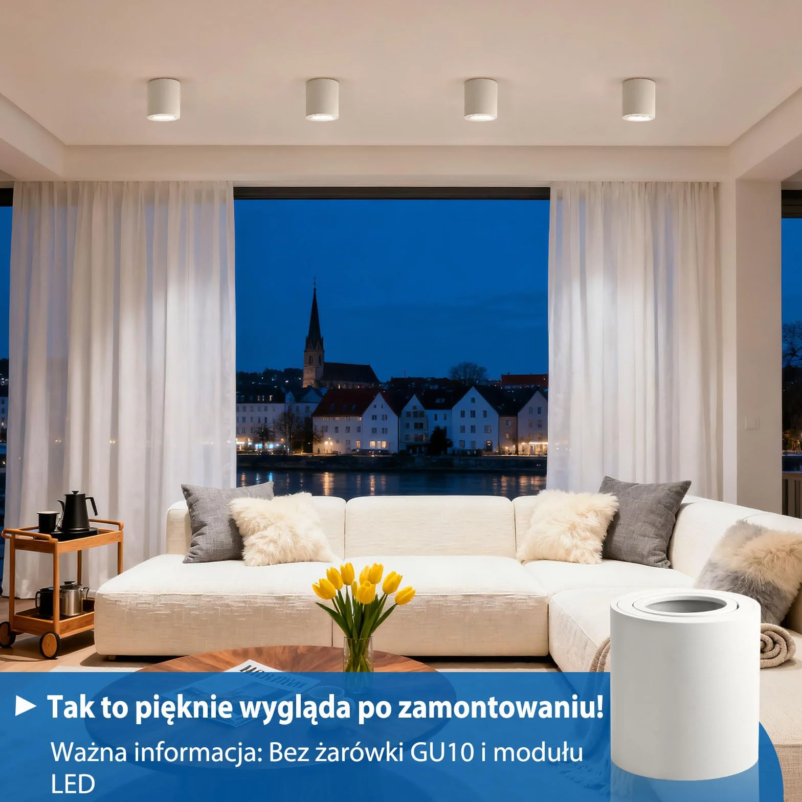 6 Sztuk Natynkowe Reflektory LED GU10, Obrotowe Punkty Świetlne Sufitowe Biały Aluminium, Oświetlenie Łazienka Kuchnia Przedpokój Salon, Plafon Reflektor Stropowy (Bez Żarówki)