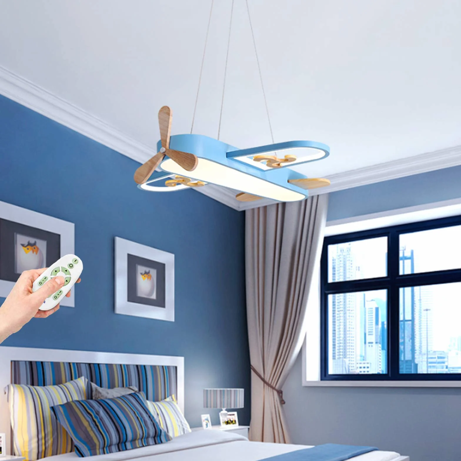 Lampa sufitowa LED do pokoju dziecięcego samolot ściemniana pilot zdalnego sterowania