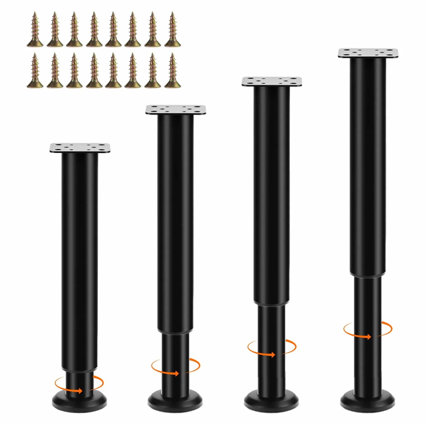 QWORK Zestaw 4 nóżek meblowych z regulacją wysokości 25-42 cm czarne