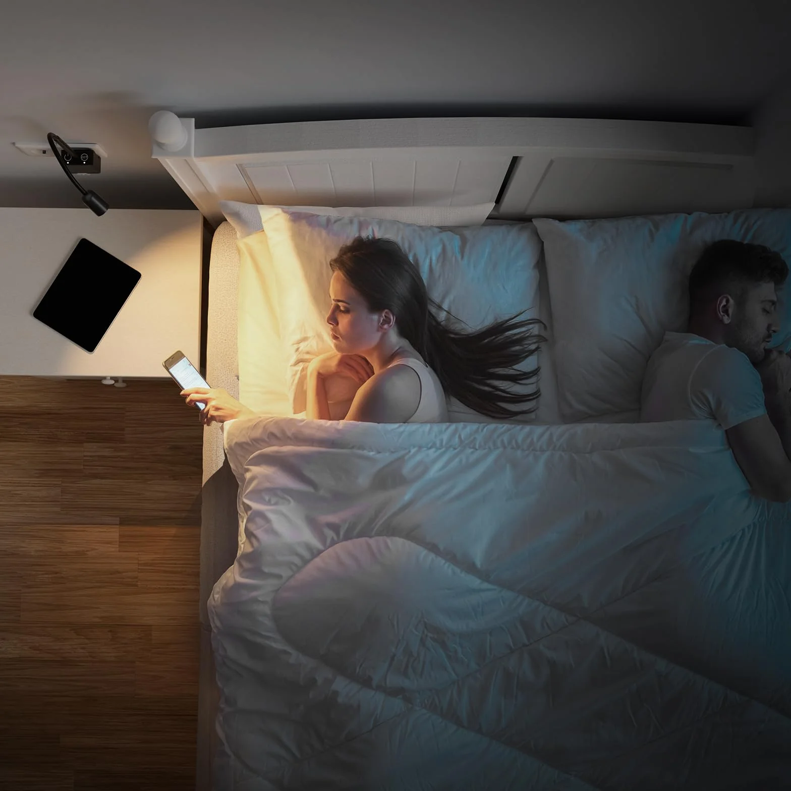 Lampka Nocna LED do Czytania Ściemnialna Kinkiet Ścienny Czarny 3 Tryby Kolorów 50°