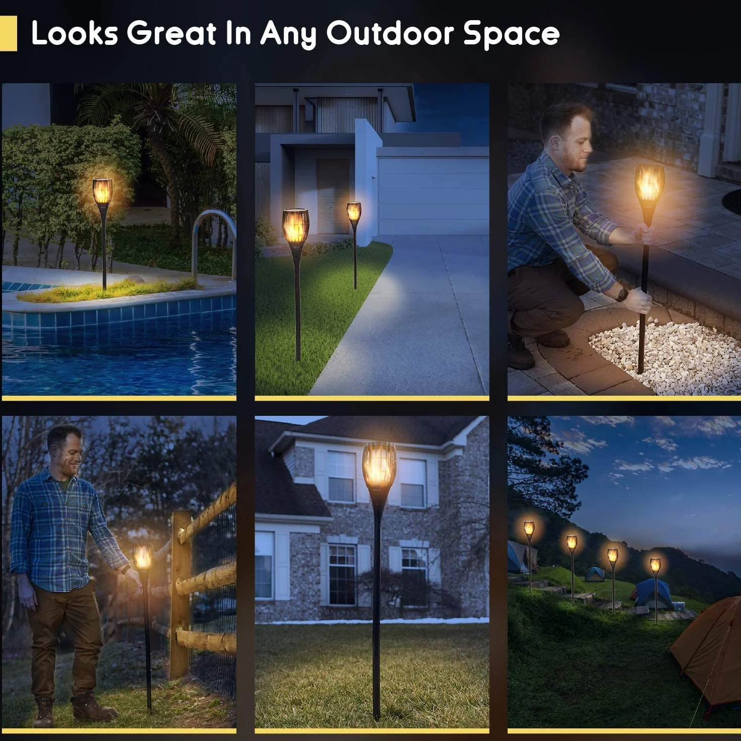 Everbeam P1 Solar Torch Light 96 LED Waterproof Outdoor Flickering Flame 4 Pack