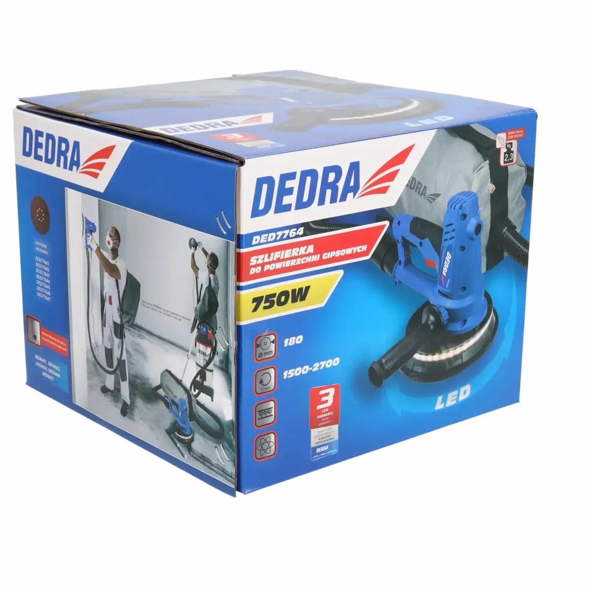 DEDRA Ręczna szlifierka budowlana 750 W 180 mm z oświetleniem LED 1500-2700 obr./min