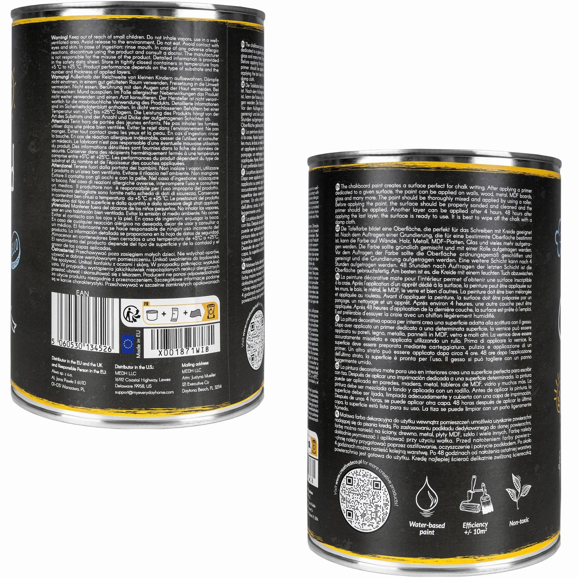 Creative Deco Farba Tablicowa Kredowa | 1000 ml | Matowe Wykończenie do Ścian, Drewna, Metalu i Szkła | Nietoksyczna | Idealna do Rysowania i Pisania Kredą