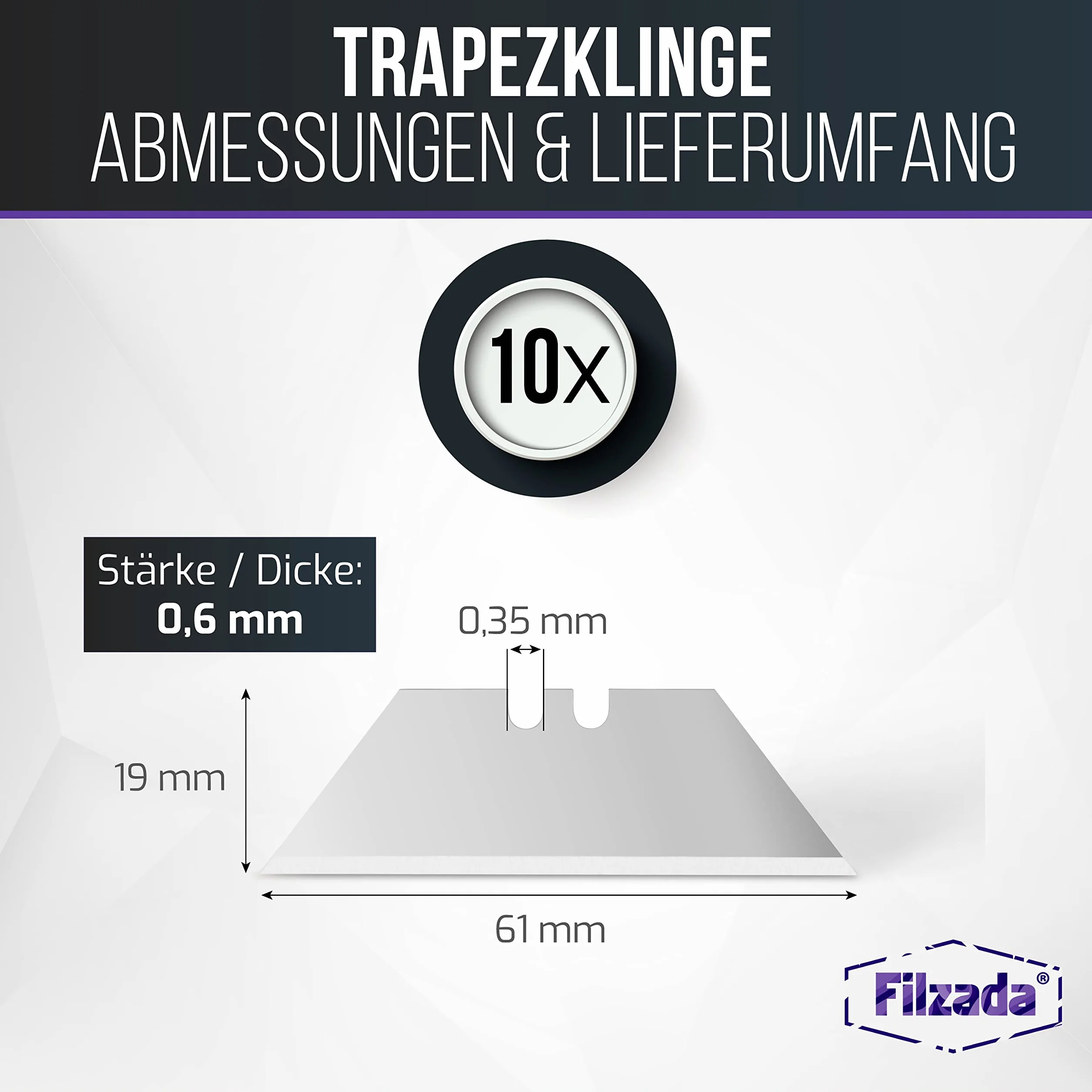 Filzada 10x ostrza trapezowe PROFI do noży do wykładzin 0,5 x 0,5 mm