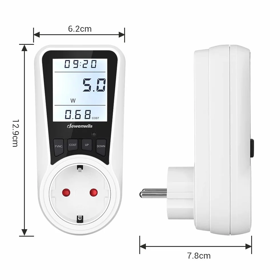 DEWENWILS Miernik energii elektrycznej do gniazda, 7 trybów, LCD, ochrona przed przeciążeniem