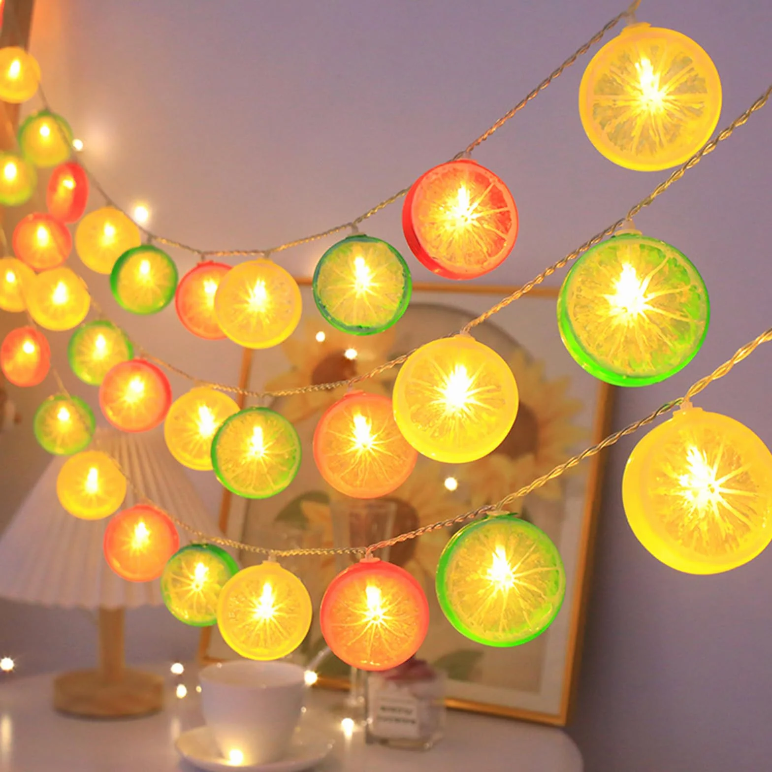 ENLACE Łańcuch świetlny z cytrynami 1,5 m 10 diod LED plasterek cytryny limonki pomarańczy światło cytrynowe na taras