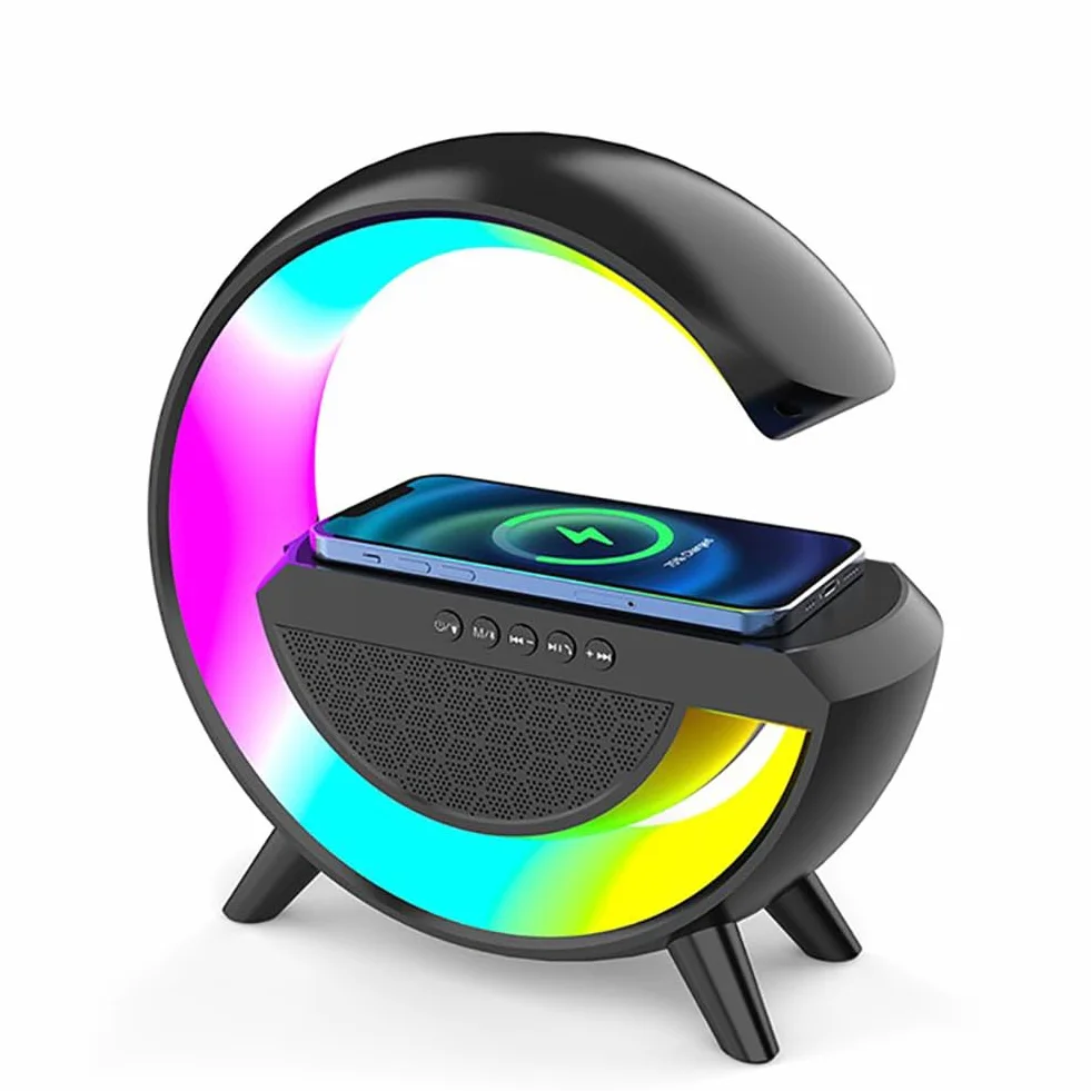 Lampa nastrojowa RGB bezprzewodowa ładowarka 10 W Głośnik BT Budzik LED black
