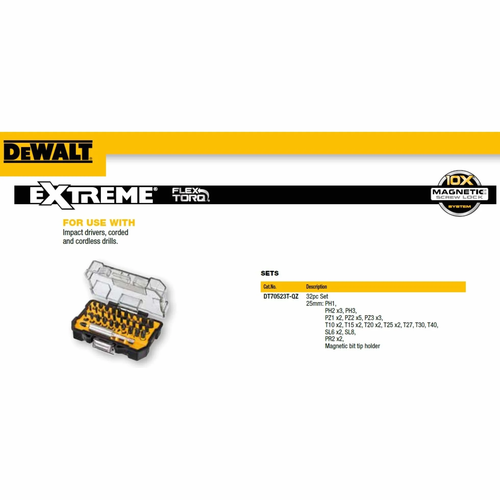 Dewalt Dt70523T-Qz Zestaw Bitów 32 Elementy Czarny Żółty