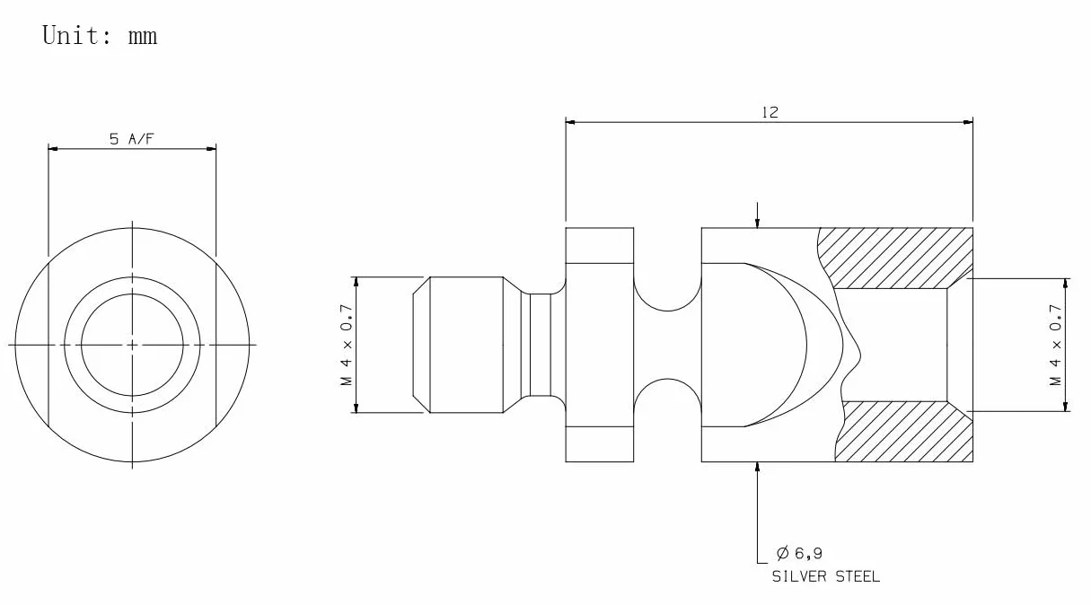 SUXING Rysik sondy CMM srebrna stal gwint M4 12 mm A-5004-7621