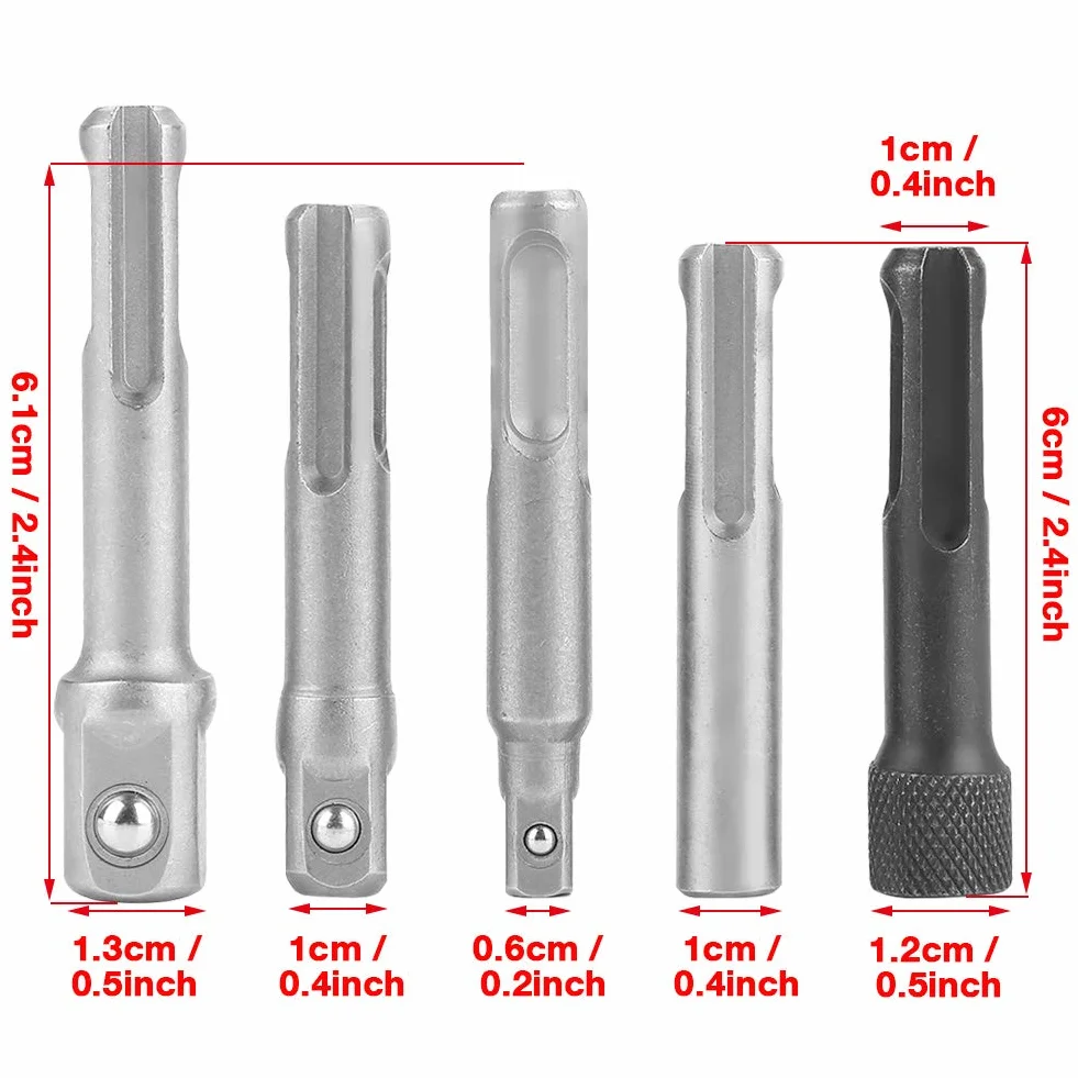 Adapter gniazda stalowego SDS Plus Przedłużenie sześciokątne Zestaw 5 sztuk