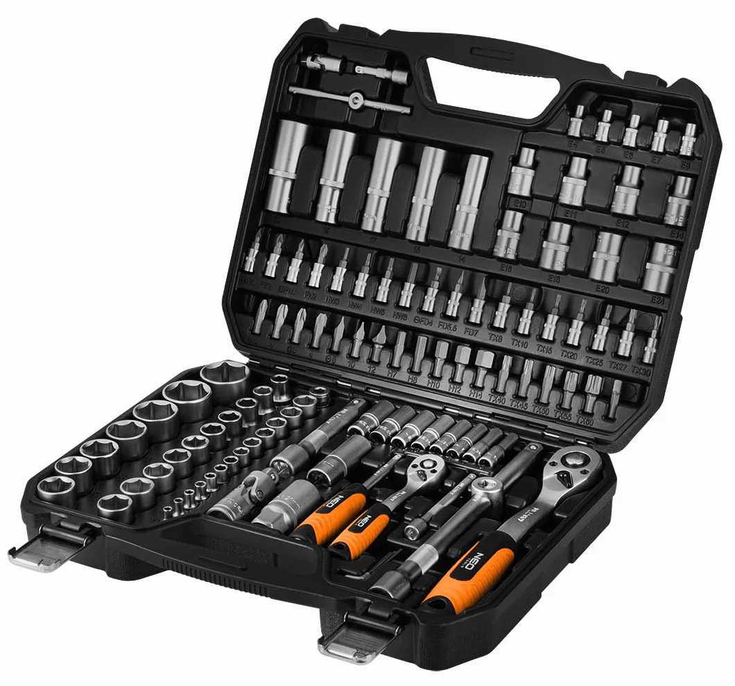 NEO TOOLS Zestaw 110 kluczy nasadowych 1/2" i 1/4" ze stali chromowo-wanadowej 72 zęby Torx