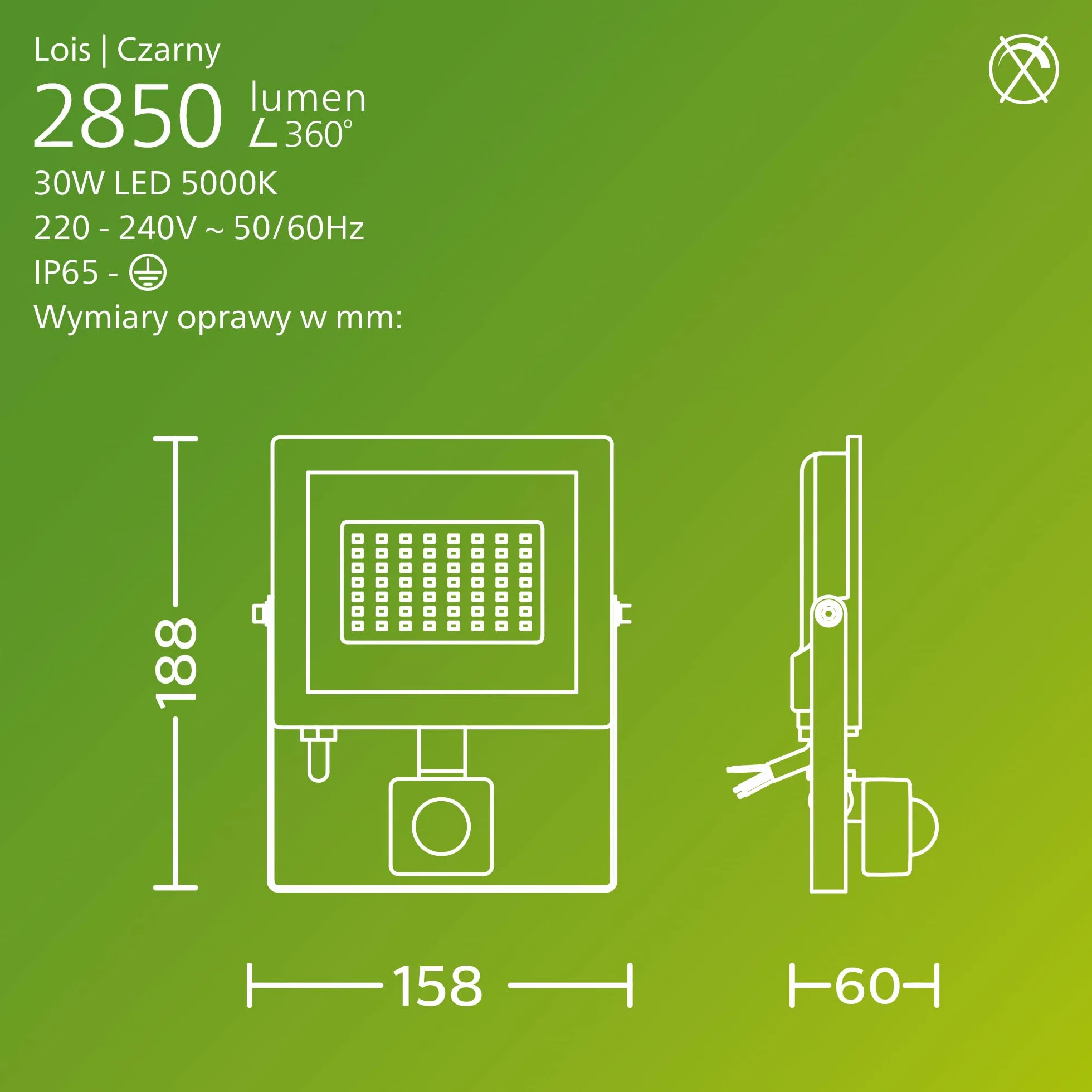 Philips Lois Zewnętrzna Lampa Floodlight z Czujnikiem 30 W 5000 K Czarna