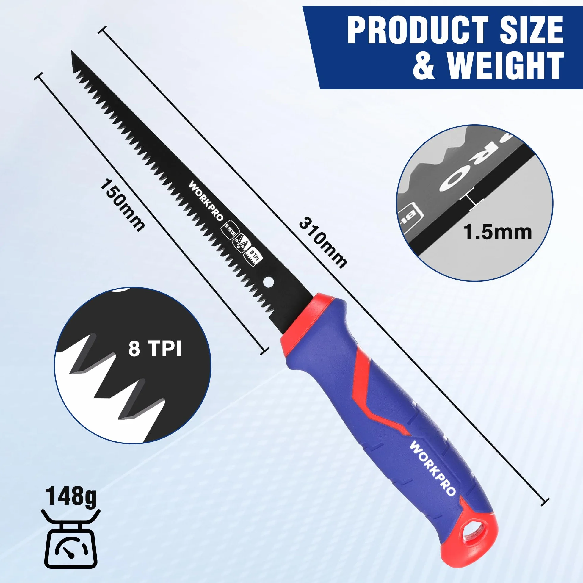 WORKPRO Piła zębatka 150 mm, potrójna piła tarczowa do płyt ściennych, 8 pił ręcznych TPI