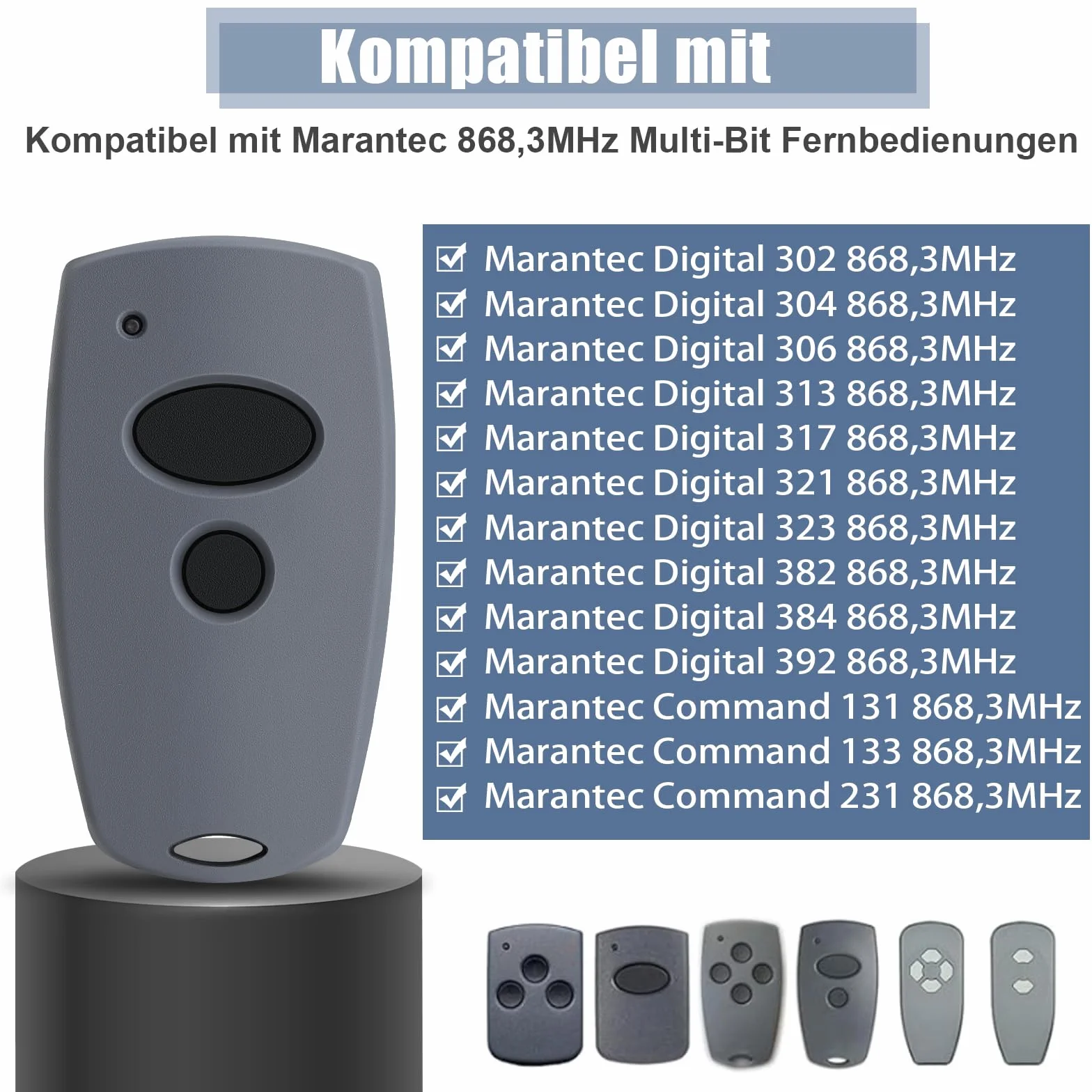 Marantec Digital 302 304 382 384 313 868,3 MHz Nadajnik Ręczny 2 sztuki do Drzwi Garażowych