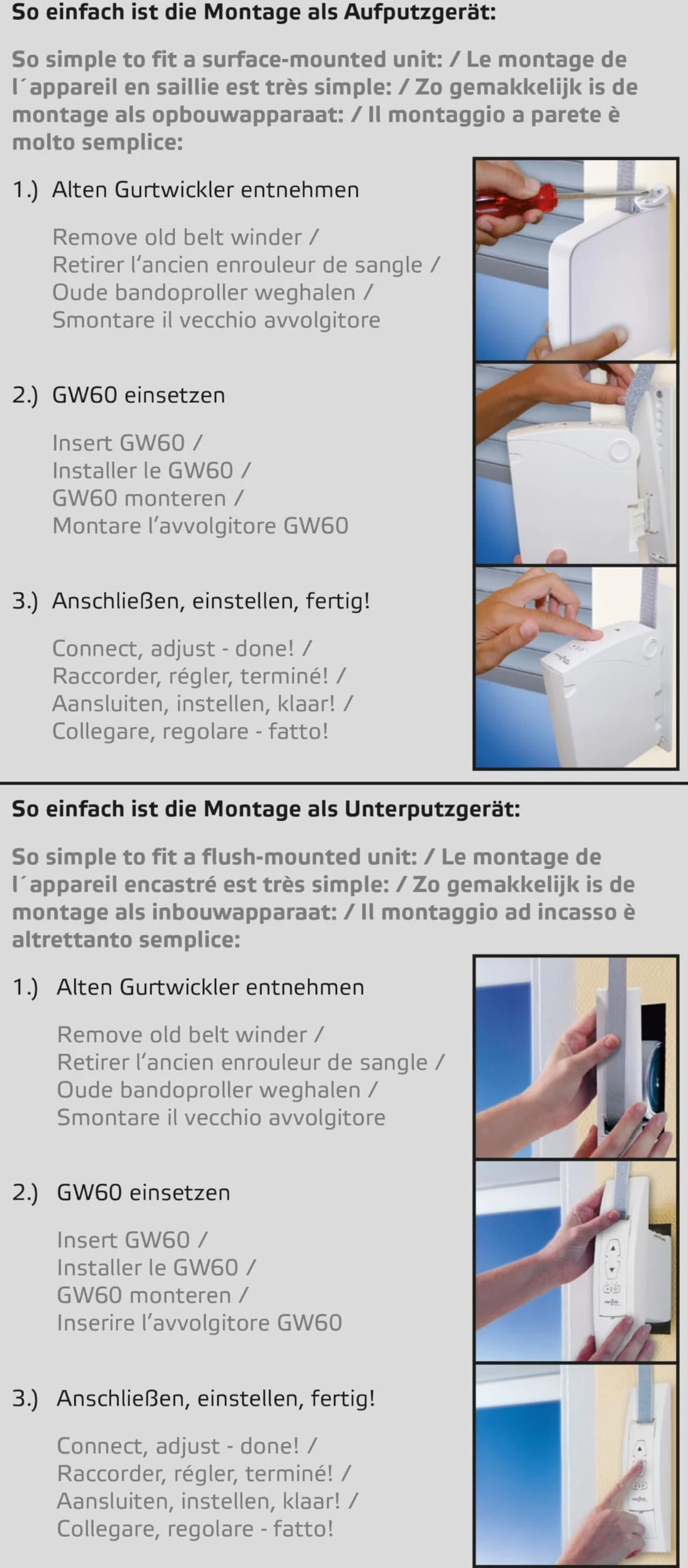 Superrollo GW60 uniwersalny nawijacz paska do rolet montaż powierzchniowy podtynkowy