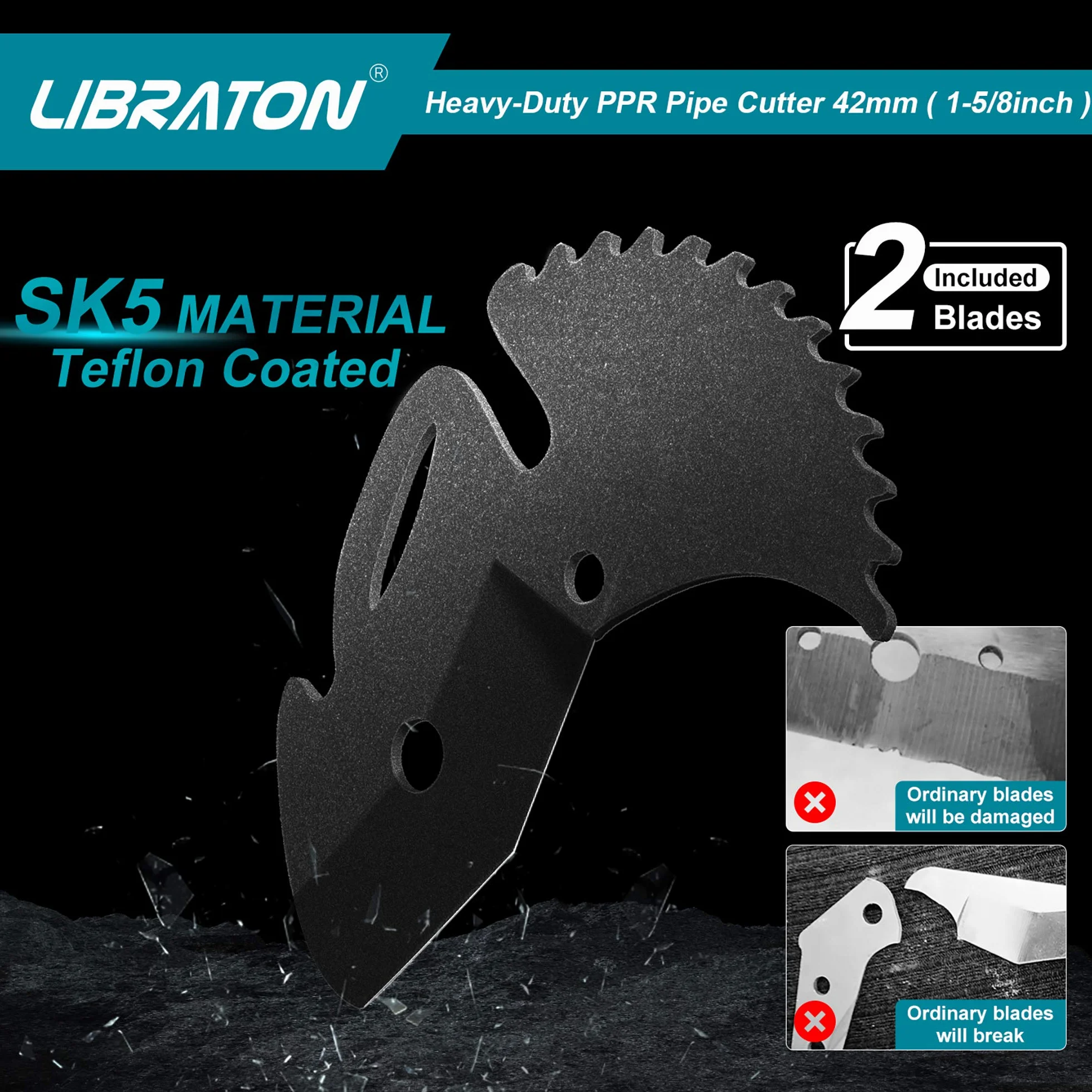 Libraton Obcinak do rur z tworzywa sztucznego 42 mm, frez PVC z wymiennym ostrzem, narzędzie do cięcia rur z napędem zapadkowym