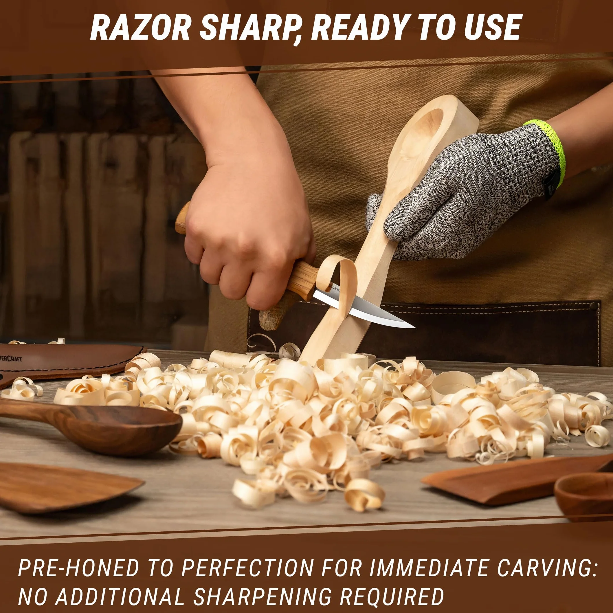 BeaverCraft Nóż Sloyd C4s do rzeźbienia w drewnie 7,6 cm ze skórzaną pochwą