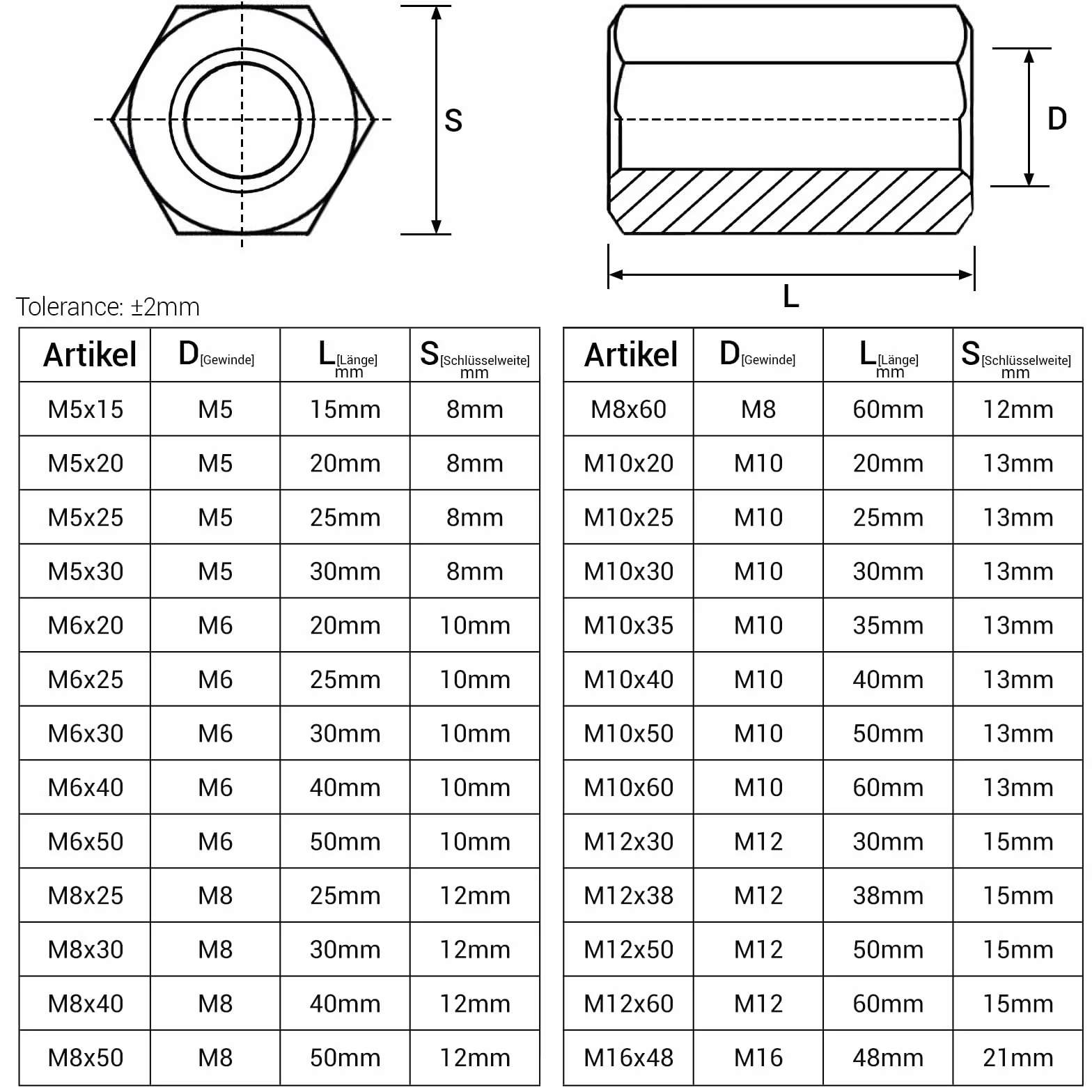 Nakrętki łączące M5 x 20 mm, 20 sztuk, tuleje gwintowane, ocynkowane, sześciokątne, mufy gwintowane, nakrętki dystansowe, nakrętki przedłużające do gospodarstwa domowego, sprzętu biurowego