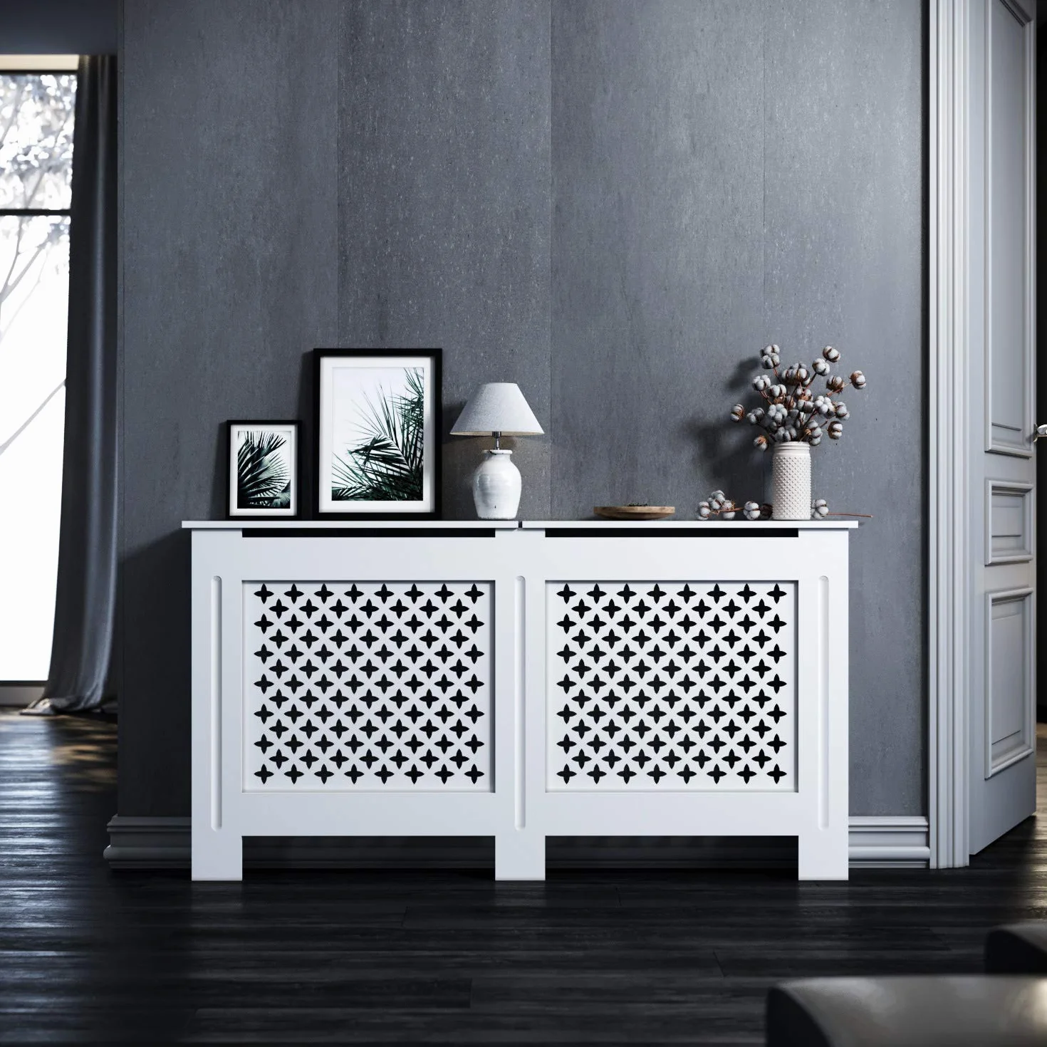 ELEGANT Okładzina do grzejnika 152x19x81.5cm Biała Lakierowana GRCC15W