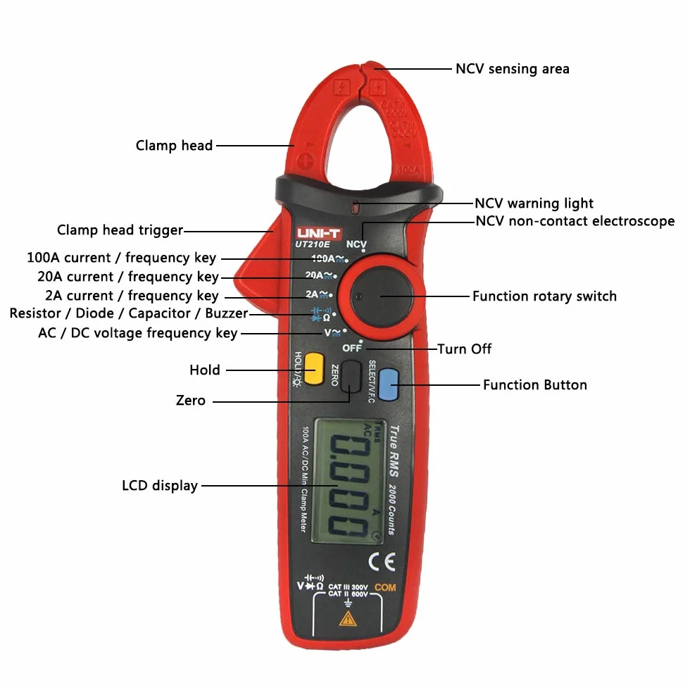 UNI-T UT210E Cyfrowy miernik zacisków DC Clamp Multimetr z podświetleniem LCD