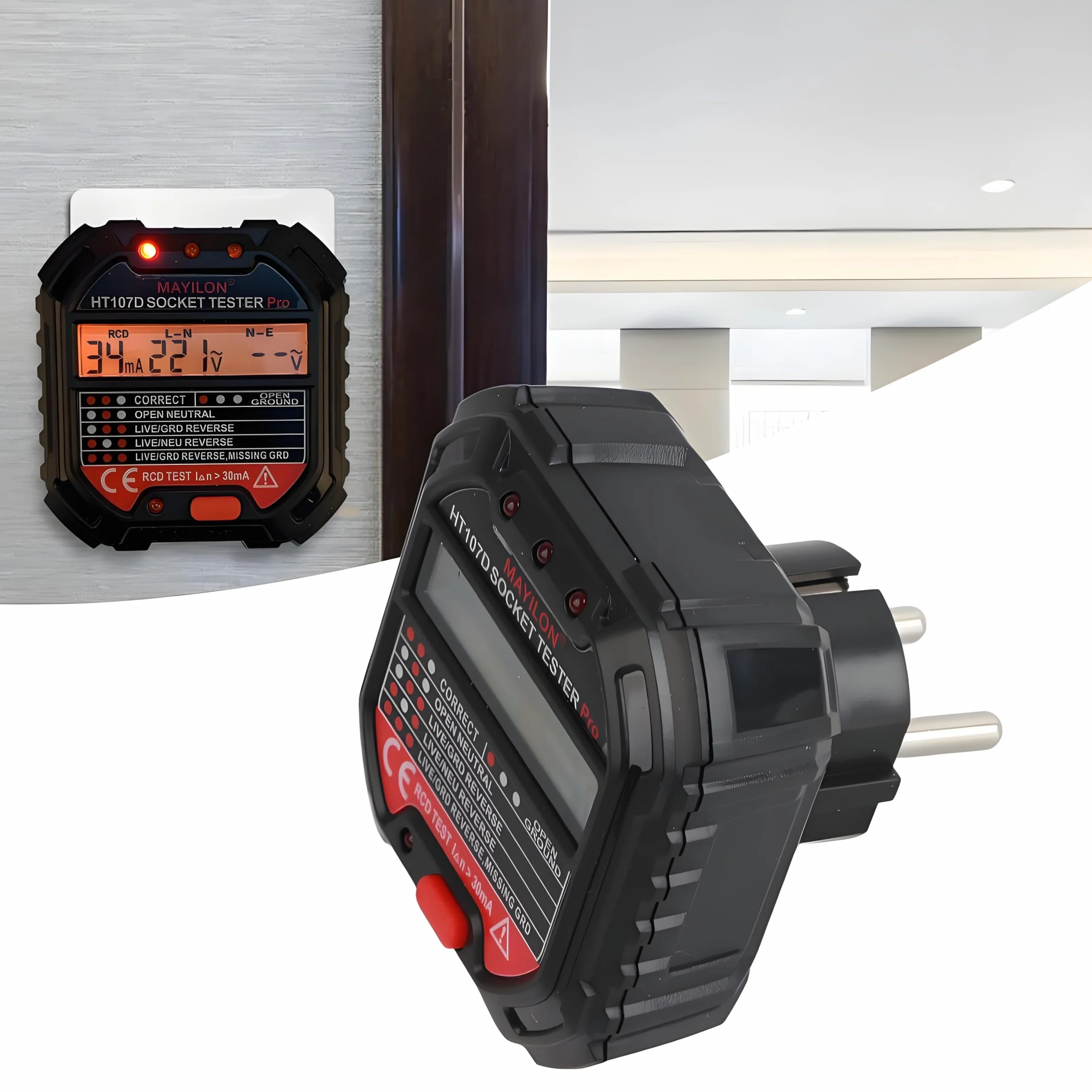 Tester obwodów HT107D Tester gniazda zasilania z wyświetlaczem LCD Narzędzie do kontroli awarii sieci elektrycznej Tester gniazd do szkół laboratoryjnych fabryk