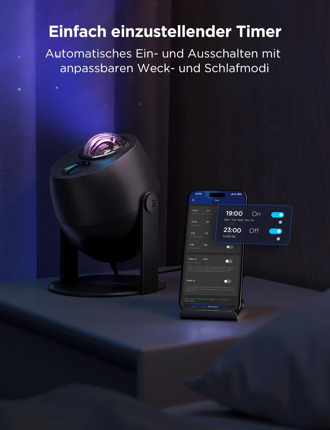 Govee Projektor LED gwiaździstego nieba, lampa RGBW Aurora z 52 scenami