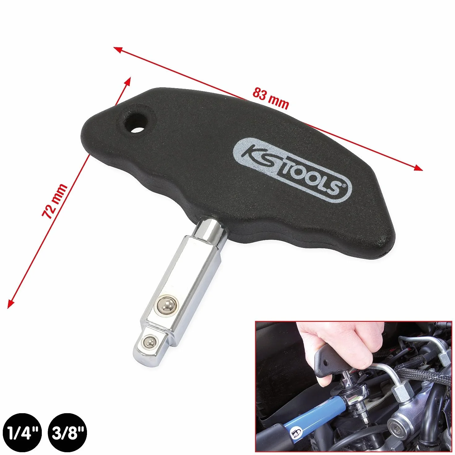 KS Tools 516.1404 Uchwyt T napędowy 4-stronny 3/8" x 1/4"