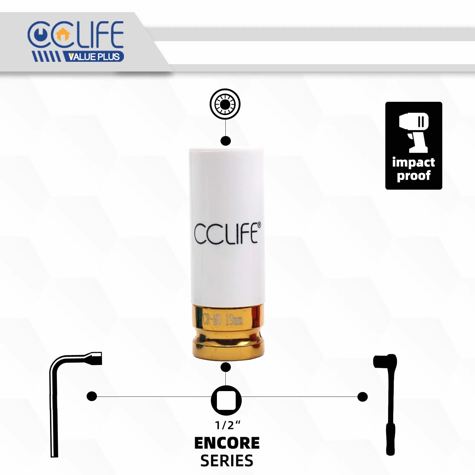 CCLIFE Nasadki udarowe 1/2" Zestaw kluczy nasadowych 17-19-21mm 3szt