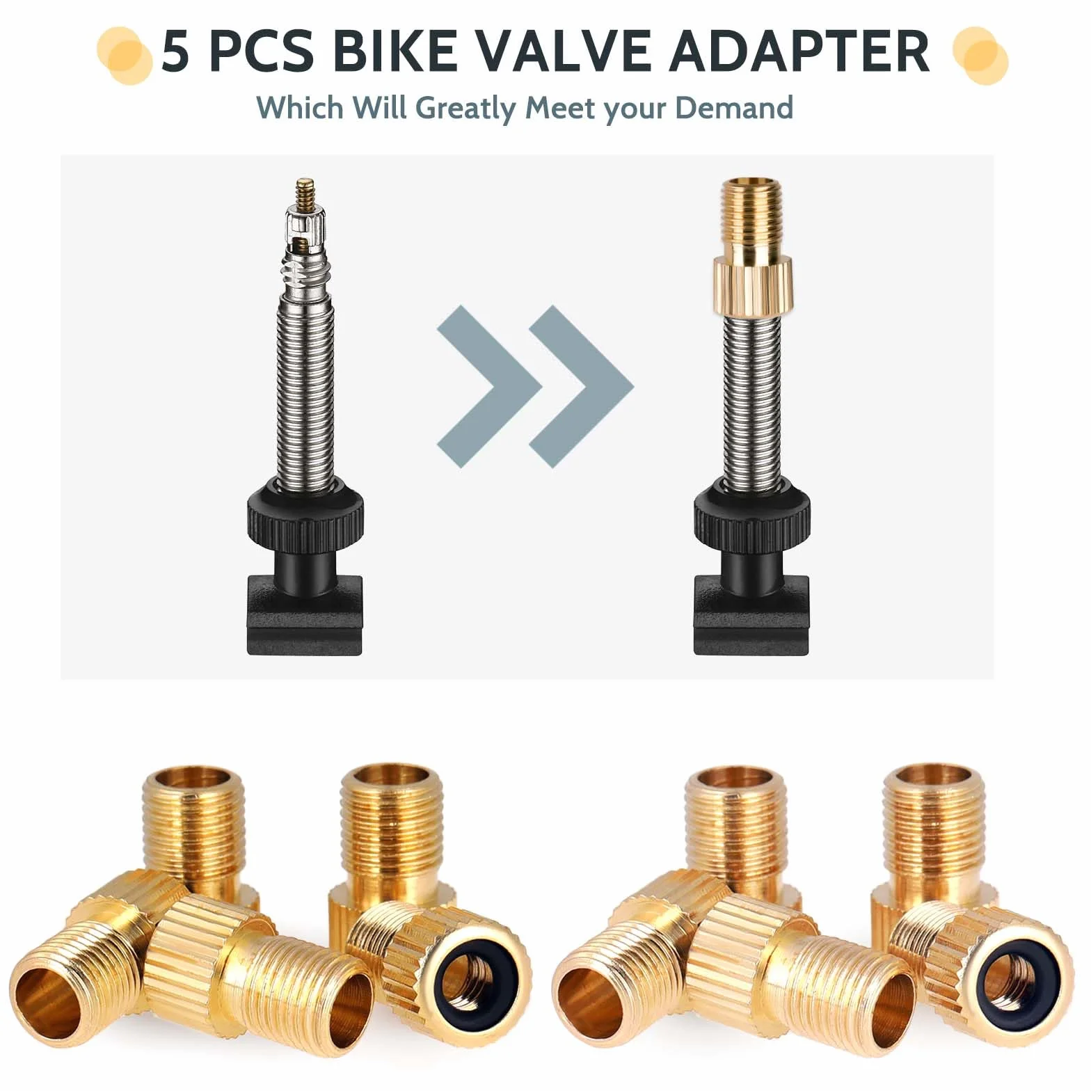 5 adapterów do wentyli rowerowych, wszystkie adaptery do wentyli rowerowych, z pierścieniem uszczelniającym, adapter do wentylu francuskiego, adapter do pompki rowerowej, pompki stojącej i pompki do