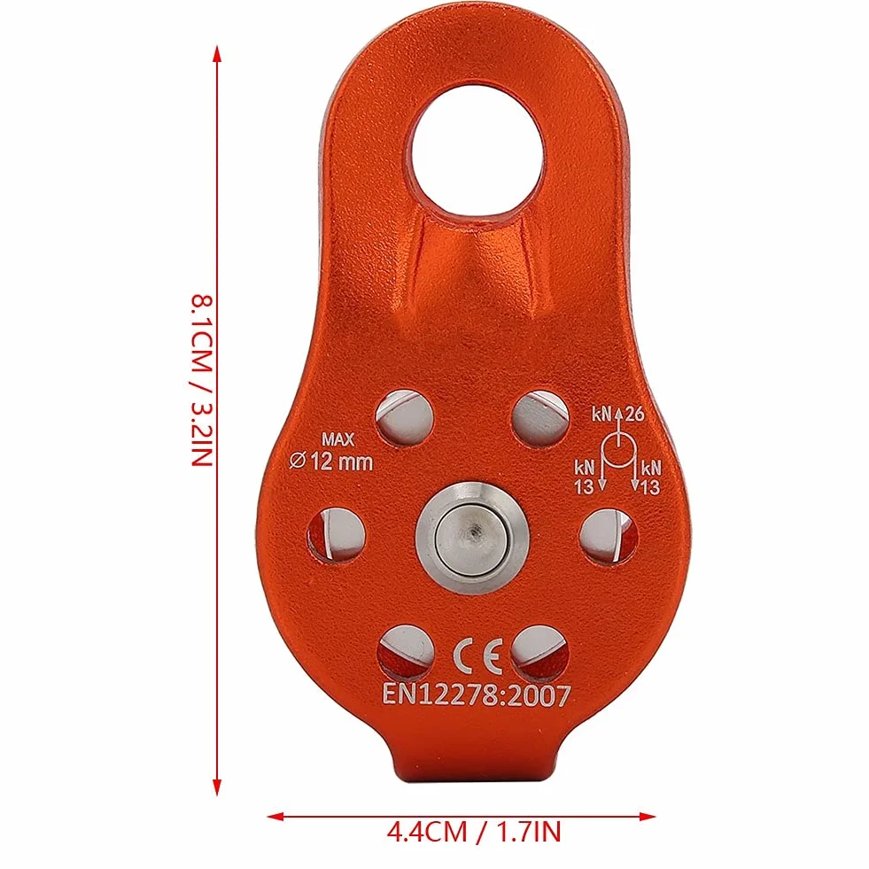 Ausla 26KN blok koła pasowego ze stopu aluminium o wysokiej wytrzymałości do wspinaczki o średnicy otworu 12 mm, odpowiedni do lin poniżej 12 mm