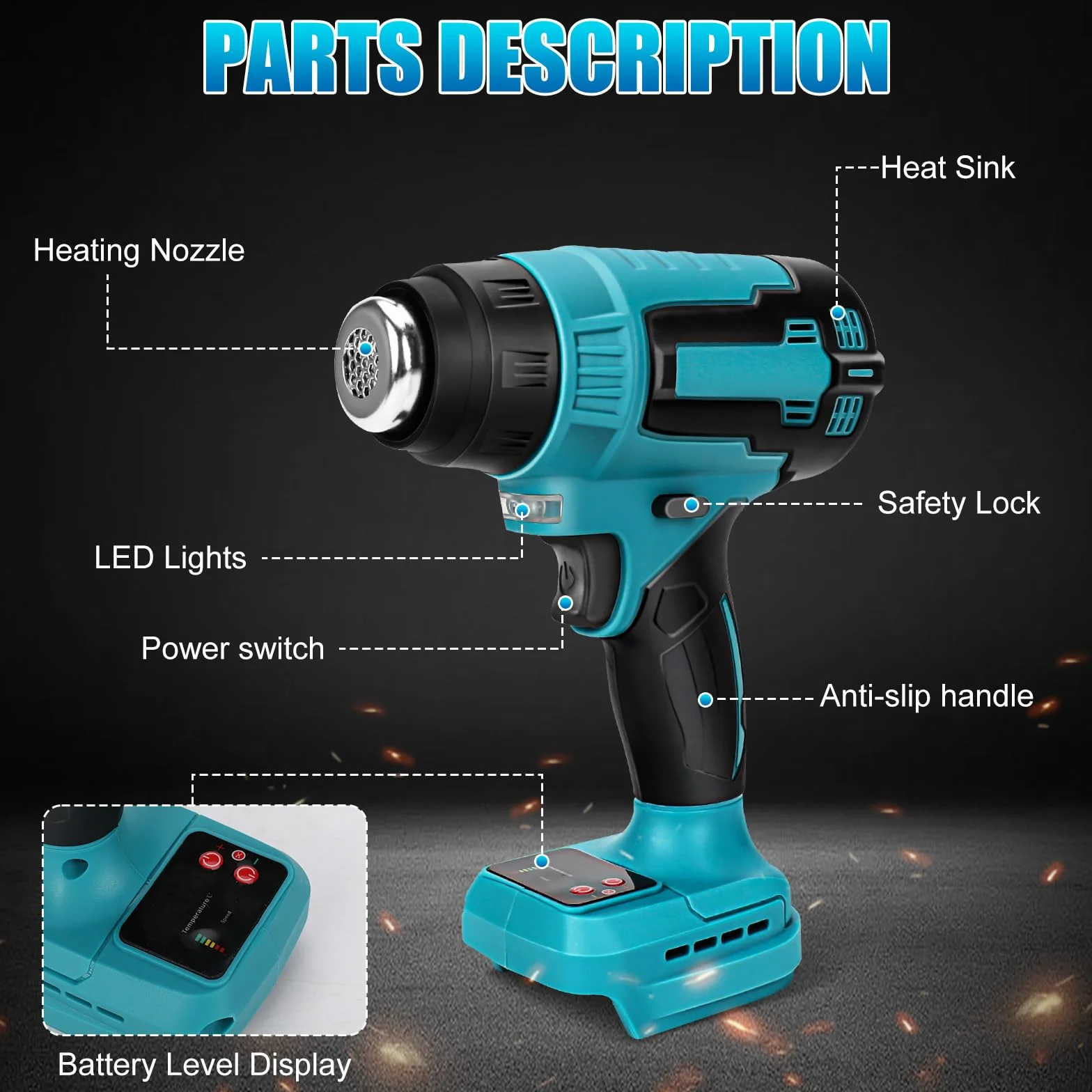 Pistolet na gorące powietrze Makita 18V 500°C LCD regulowana prędkość nawiewu
