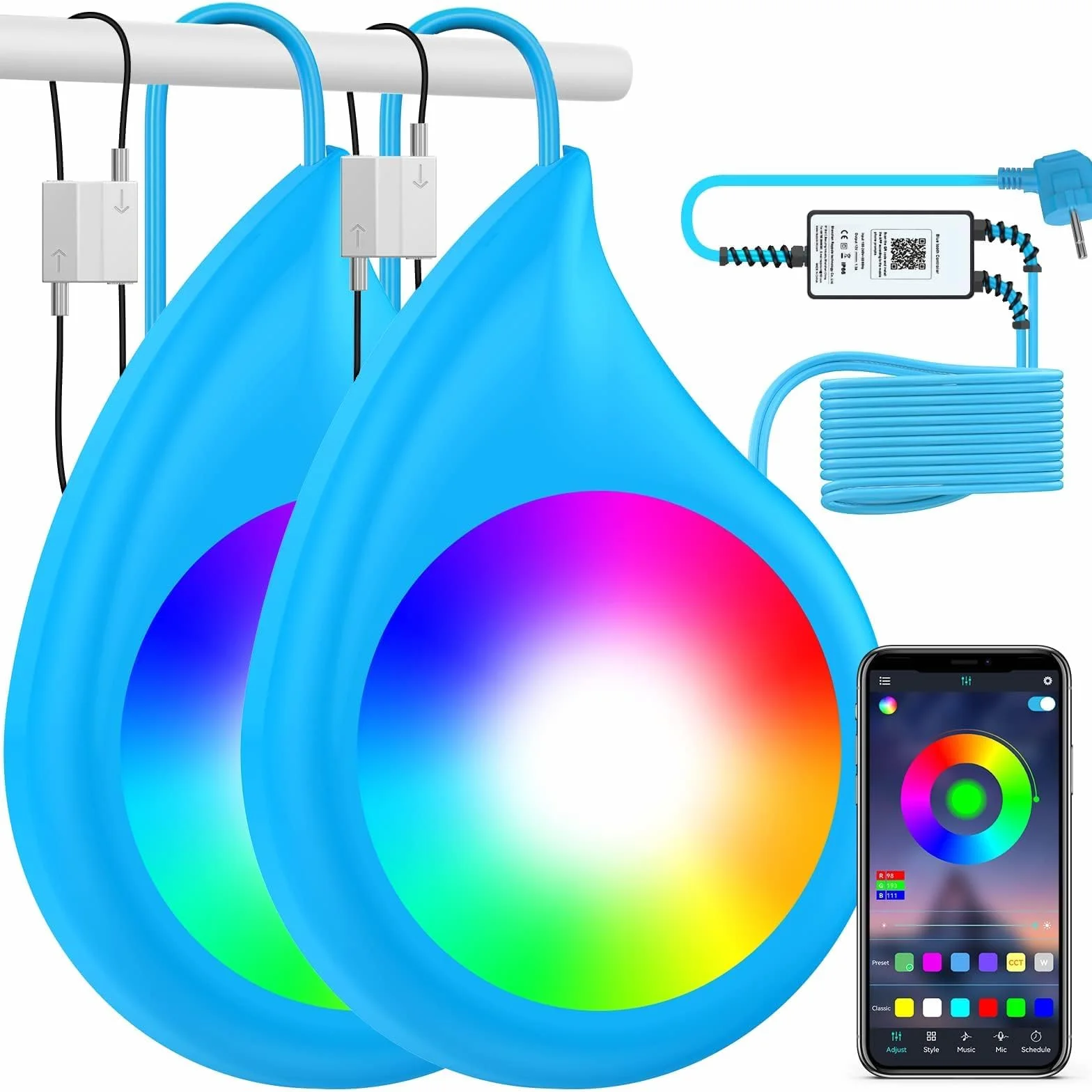 LyLmLe Oświetlenie Basenowe LED z Kontrolą APP, 40W RGB Ściemnialne podwodne światła zanurzeniowe z magnesami, IP68 Wodoodporna synchronizacja muzyczna zmieniająca kolor światła basenowego 12V, 8m