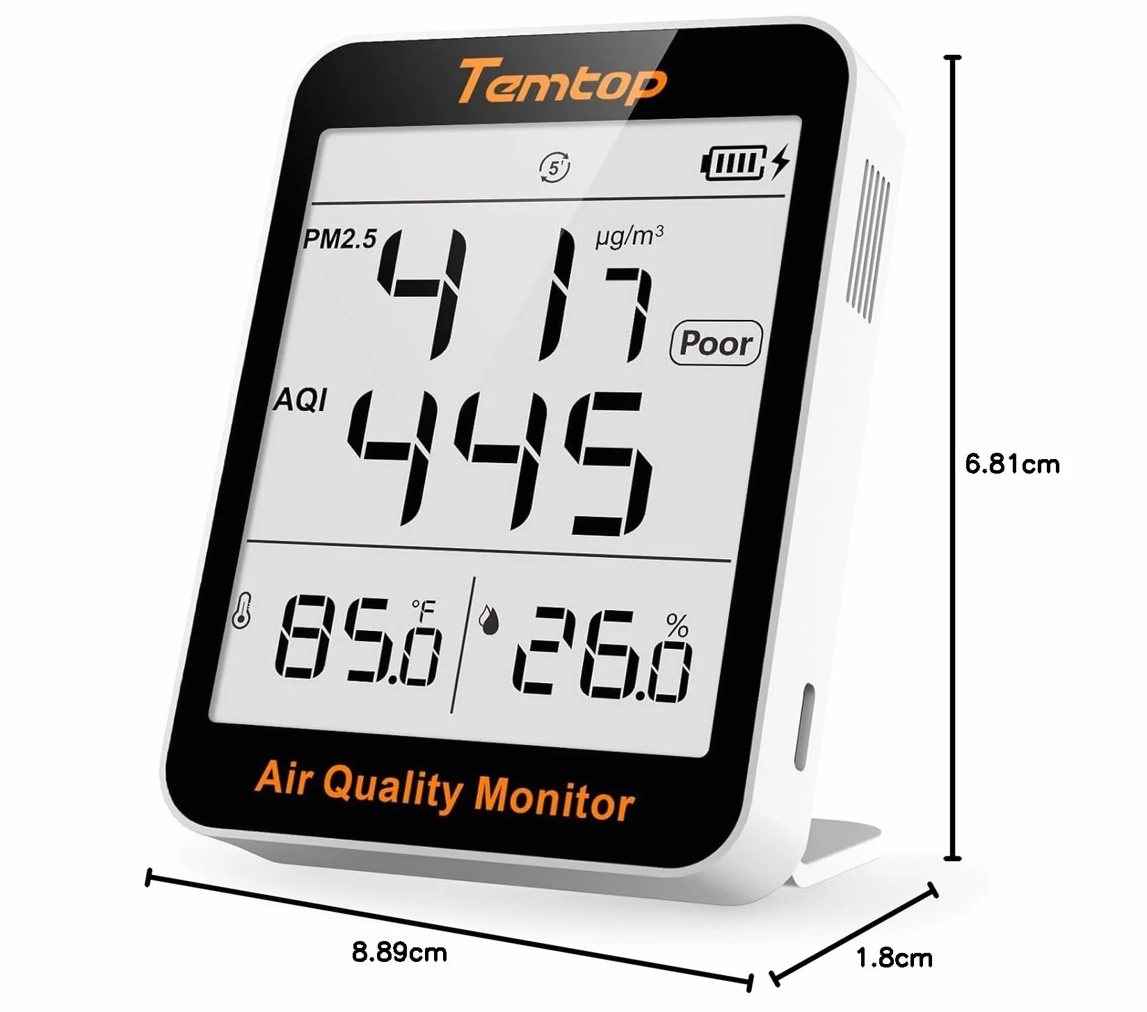 Temtop Monitor jakości powietrza PM2.5 AQI miernik temperatury wilgotności detektor przenośny bateryjny 4 interwały odświeżania