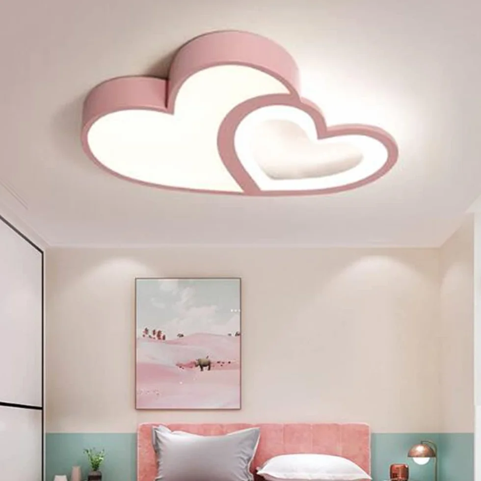 Lampa Sufitowa LED Kształcie Serca Nowoczesna Lampa Dziecięca Chłopcy Dziewczęta Lampa Do Sypialni Możliwość Przyciemniania Akrylowy Salon Jadalnia Pokój Dziecięcy Lampa Wisząca,Pink
