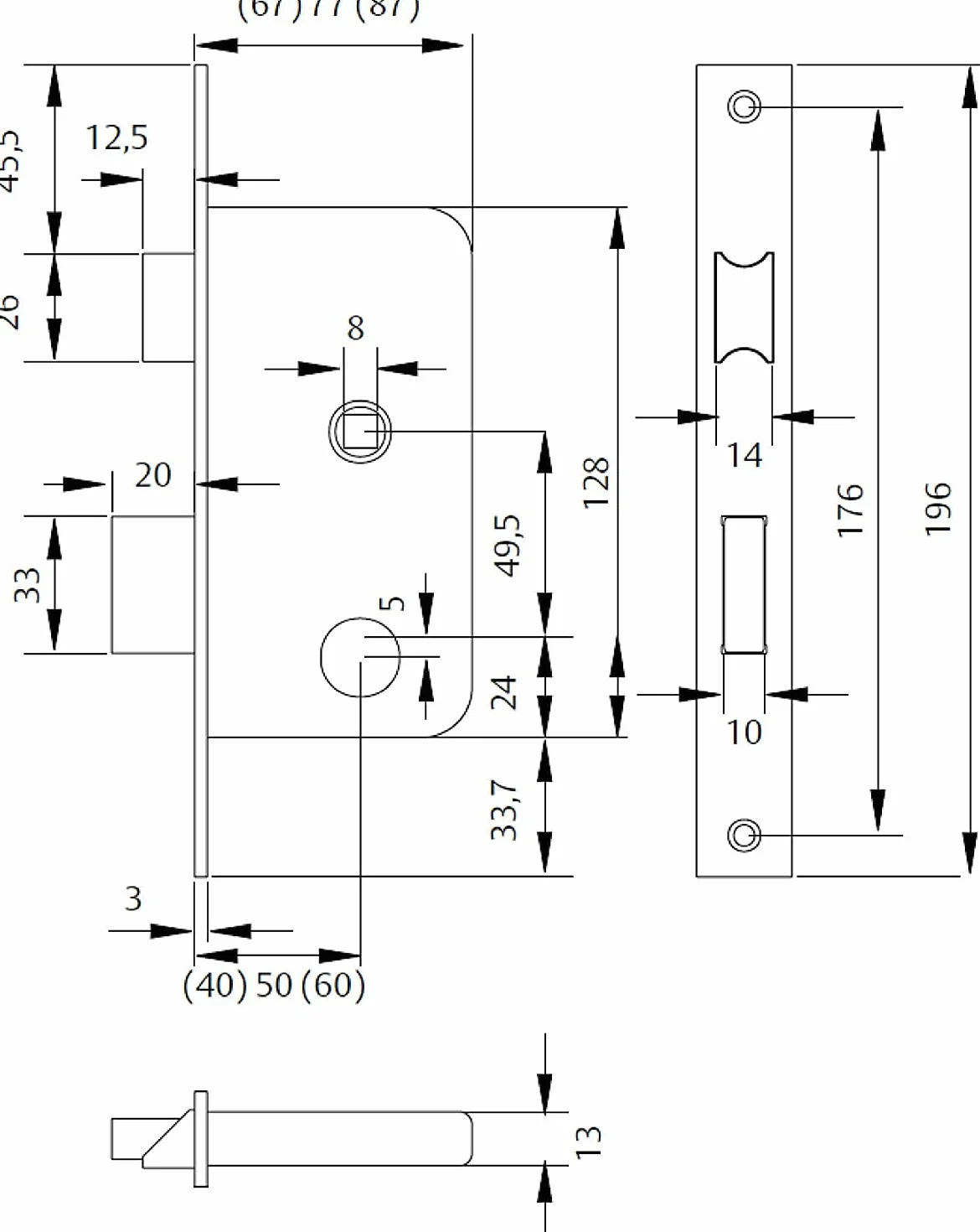 Tesa 20106PHN Zamek Wpuszczany do Drzwi Drewnianych 40 mm Niklowany