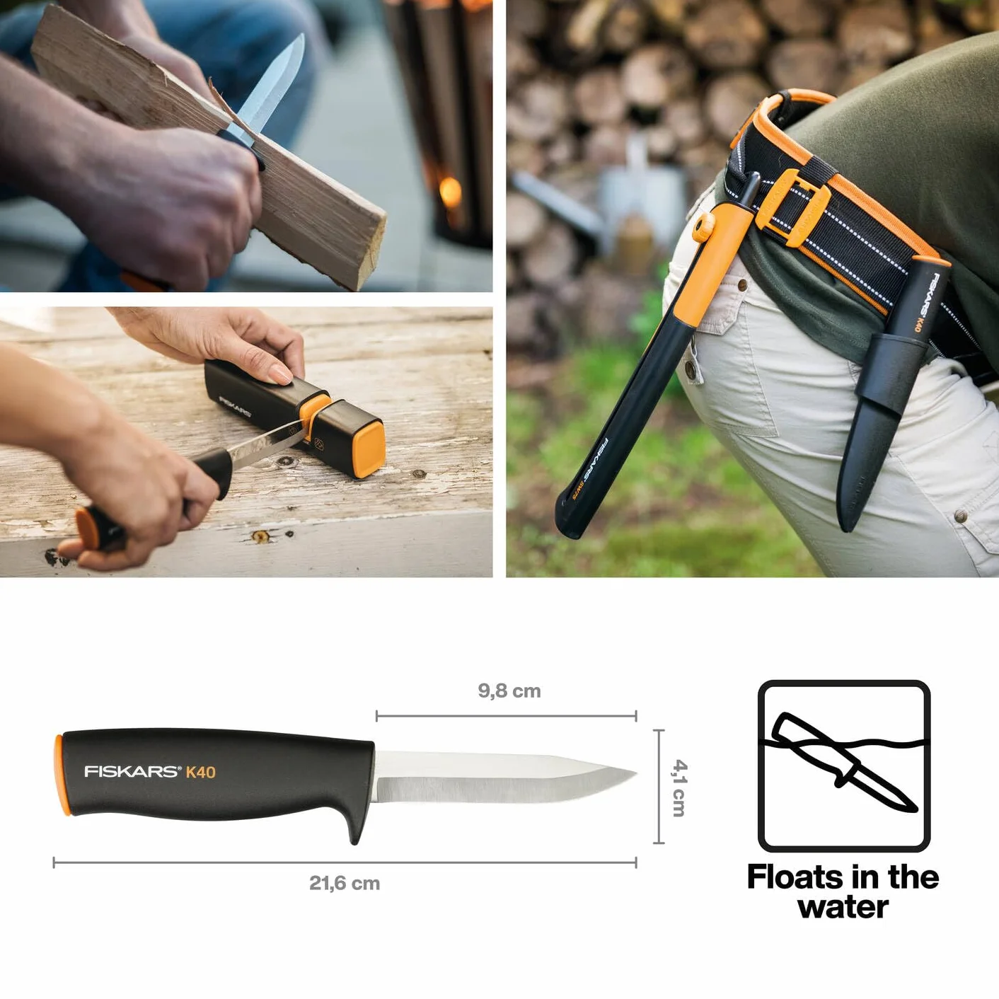 Fiskars Nóż Uniwersalny 22,5 cm Czarno-pomarańczowy Ziarnistość 40 z Pochwą
